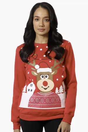 Ugly Christmas Sweater Reindeer Print Christmas Sweater - Red