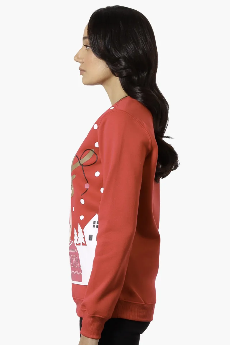 Ugly Christmas Sweater Reindeer Print Christmas Sweater - Red