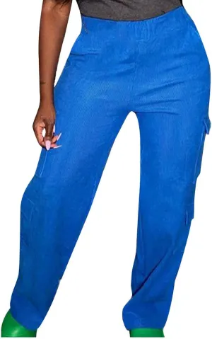 Uillui Corduroy Cargo Pants for Women High Waist Loose Fit Straight Leg Pant Fashion Casual Multi-Pocket Trouser Hiking Pant