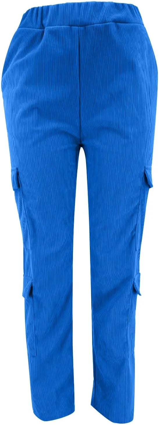 Uillui Corduroy Cargo Pants for Women High Waist Loose Fit Straight Leg Pant Fashion Casual Multi-Pocket Trouser Hiking Pant