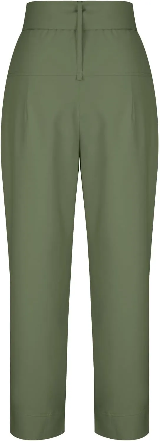 Uillui Womens Work Pants Dressy High Waist Straight Leg Slacks with Belt Slim Fit Trousers Solid Color Versatile Casual Pant