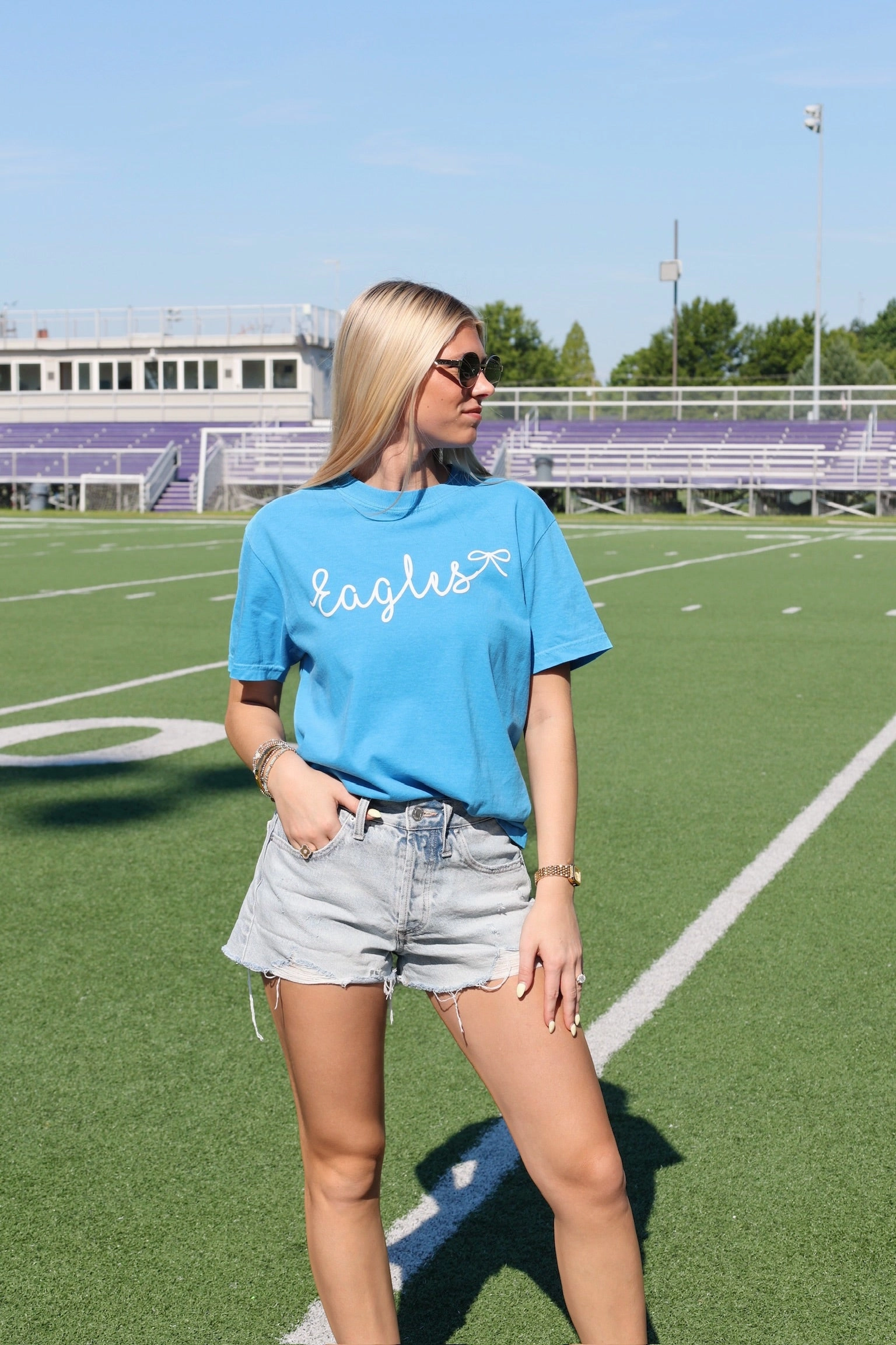 SoftTouchBrushedInterior Textured Weave Eagles Bow TEE