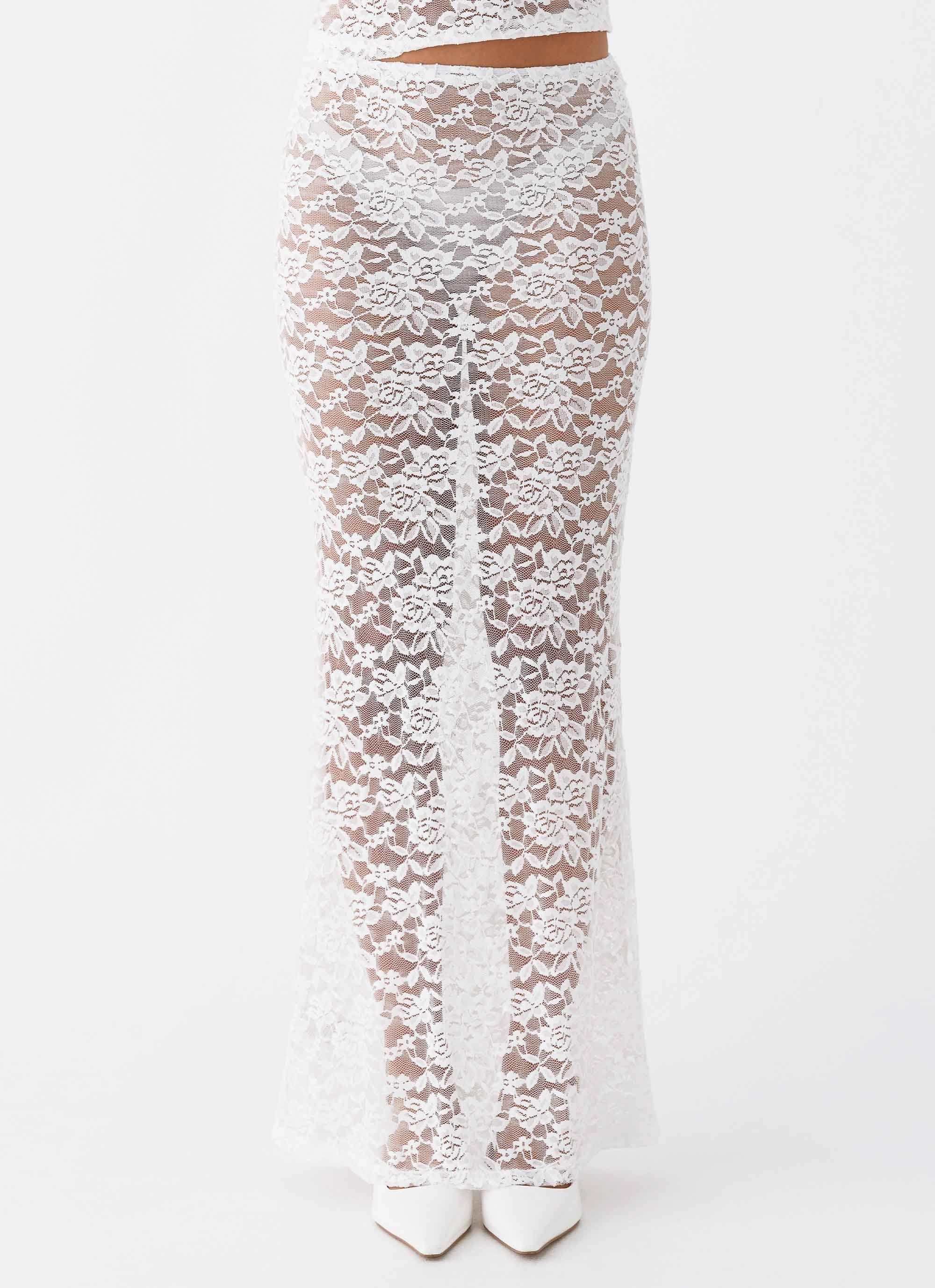 High Collar Zephyra Lace Maxi Skirt - White