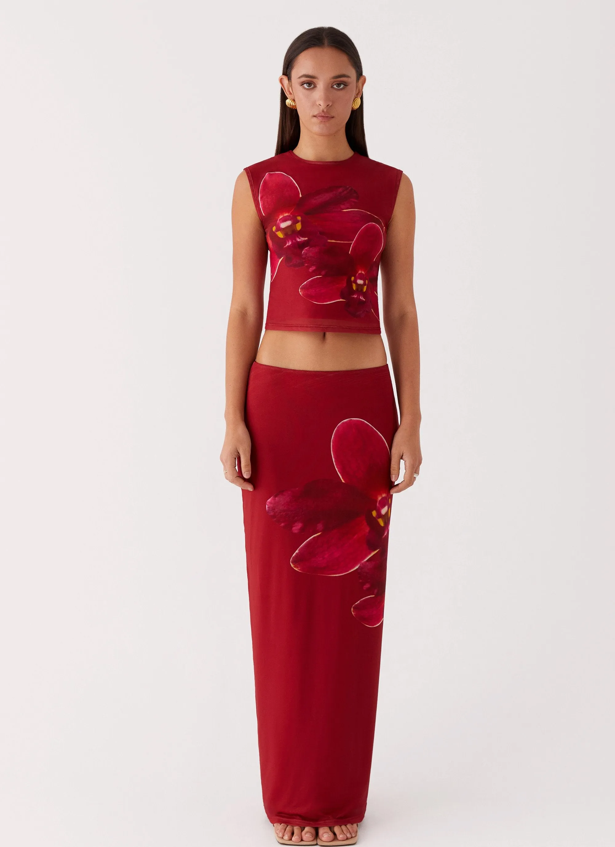 Waiting For Dawn Mesh Maxi Skirt - Rosa Crisp Finish
