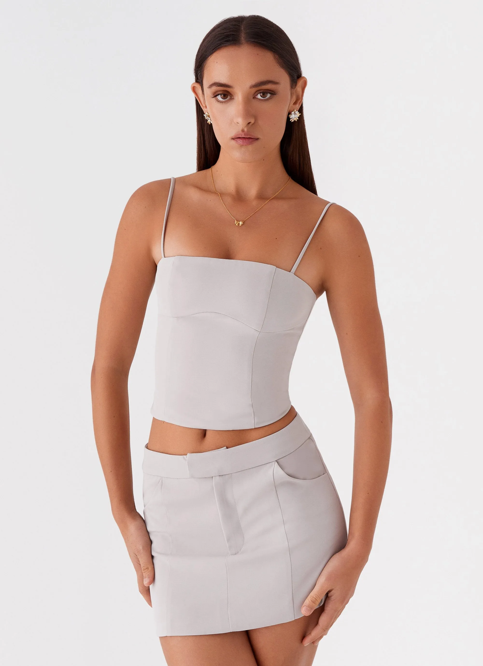 Eliana Suit Mini Skirt - Grey Seasonal Layering Refined Style
