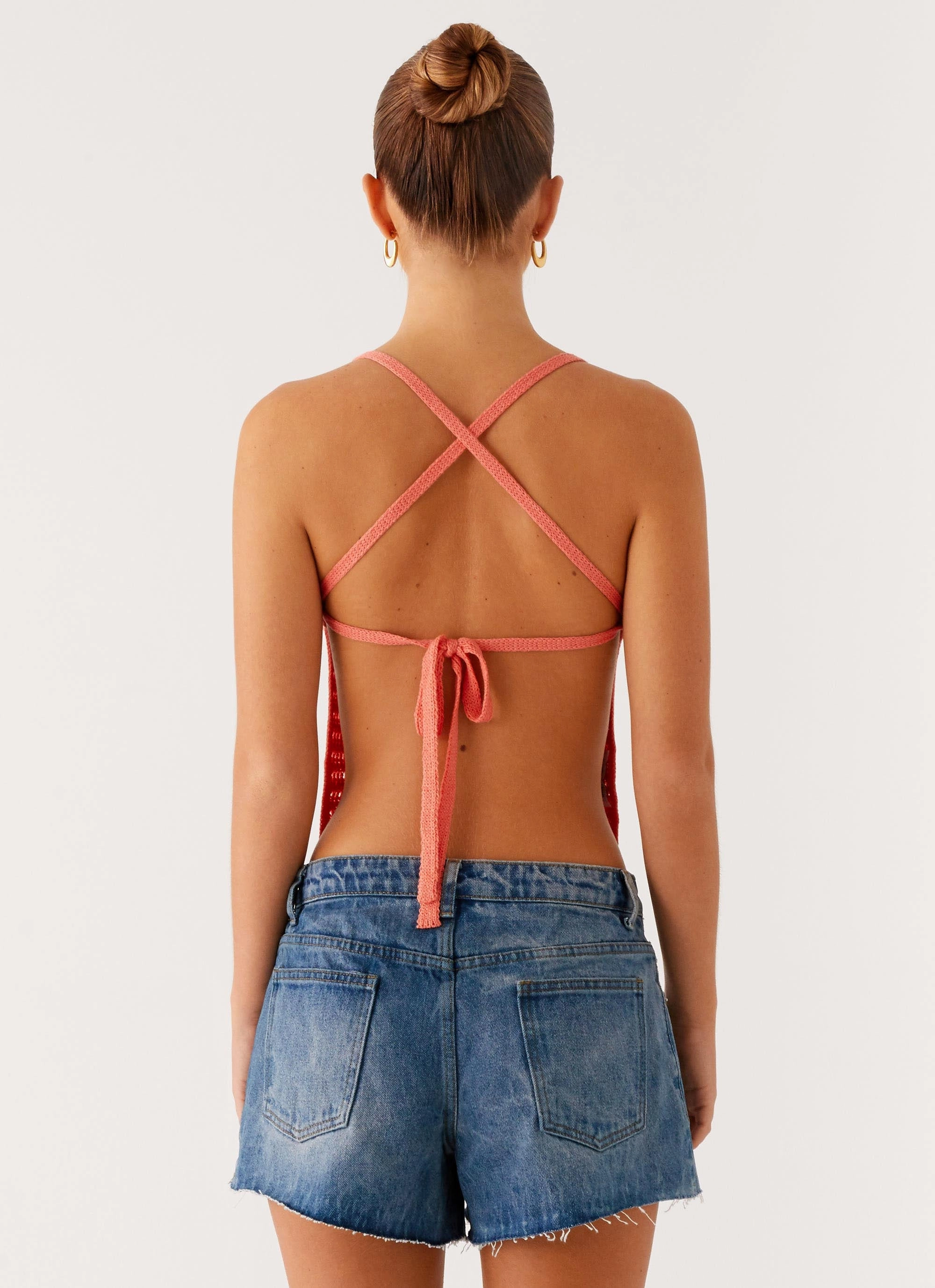 Easy Care Fabric DoubleStitching Kia Cross Back Top - Coral