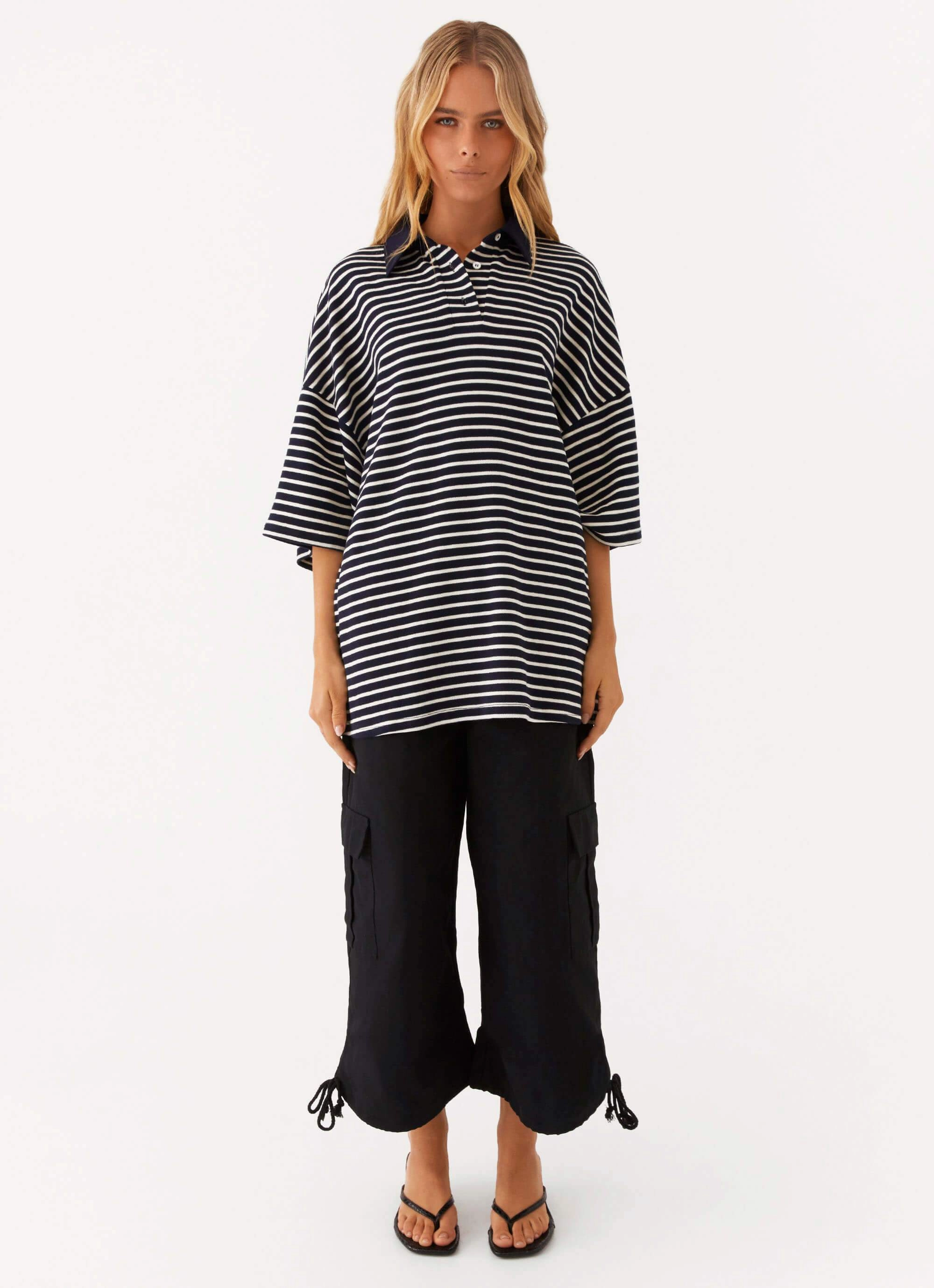 Undefeated Oversized Polo Top - Stripe RecycledPolyester