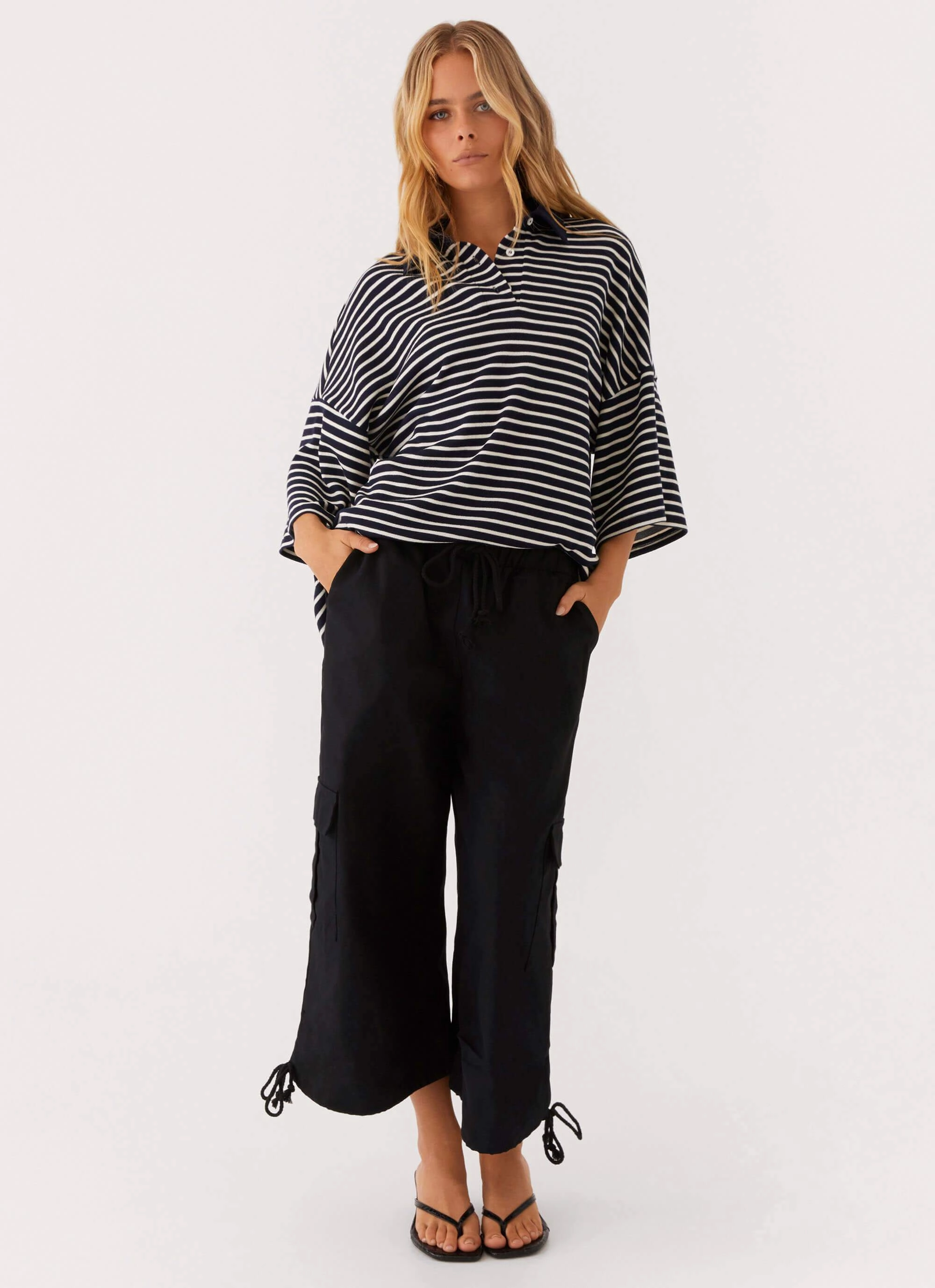 Ultra Soft Texture Undefeated Oversized Polo Top - Stripe