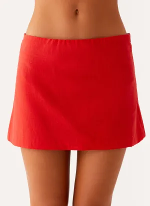 Under Heat Mini Skirt - Tomato Tiered Skirt Subtle Detail Sophisticated Mood Under Heat Mini Skirt - Tomato