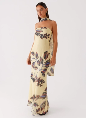 Under The Pagoda Maxi Dress - Buttercream Leaf Print Street Ready Under The Pagoda Maxi Dress - Buttercream Leaf Print Simple Bow