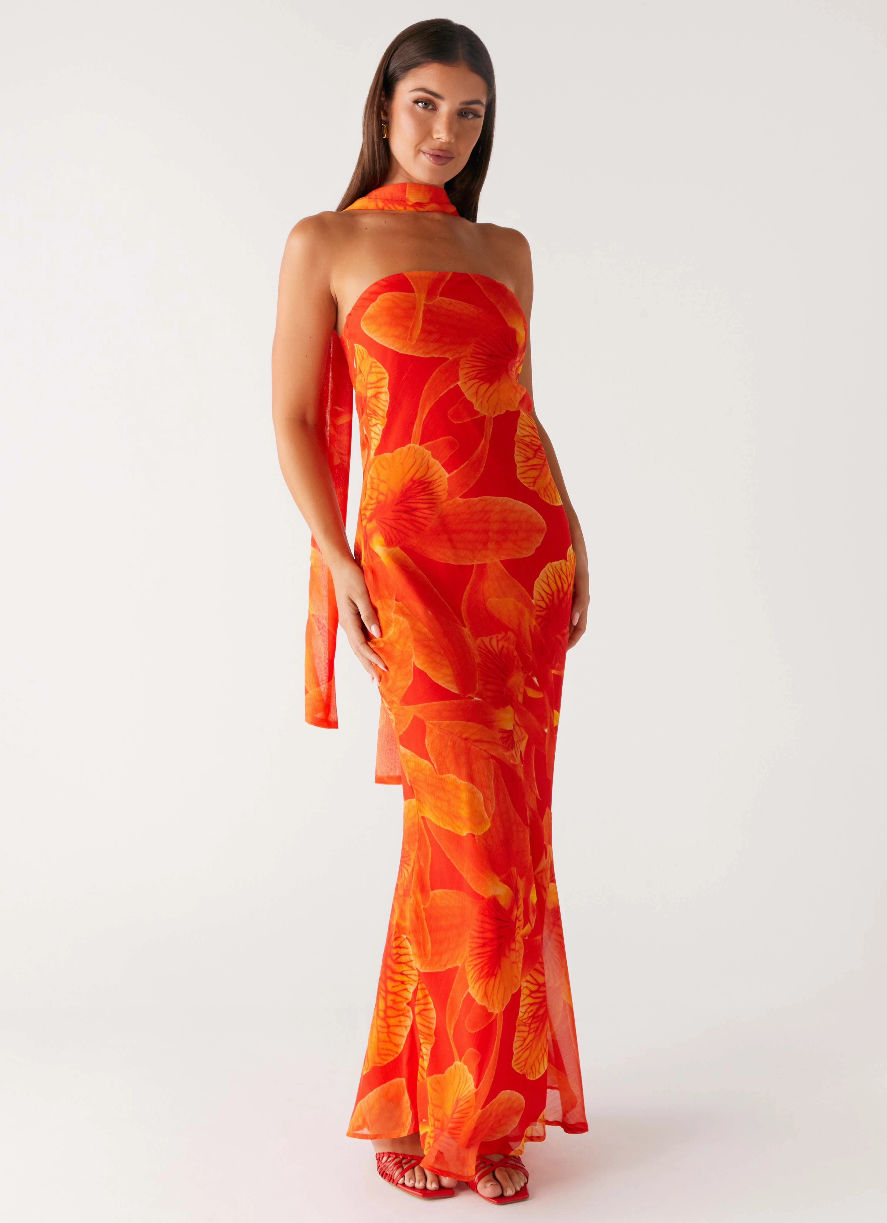Under The Pagoda Maxi Dress - Orange Floral Sophisticated Layers