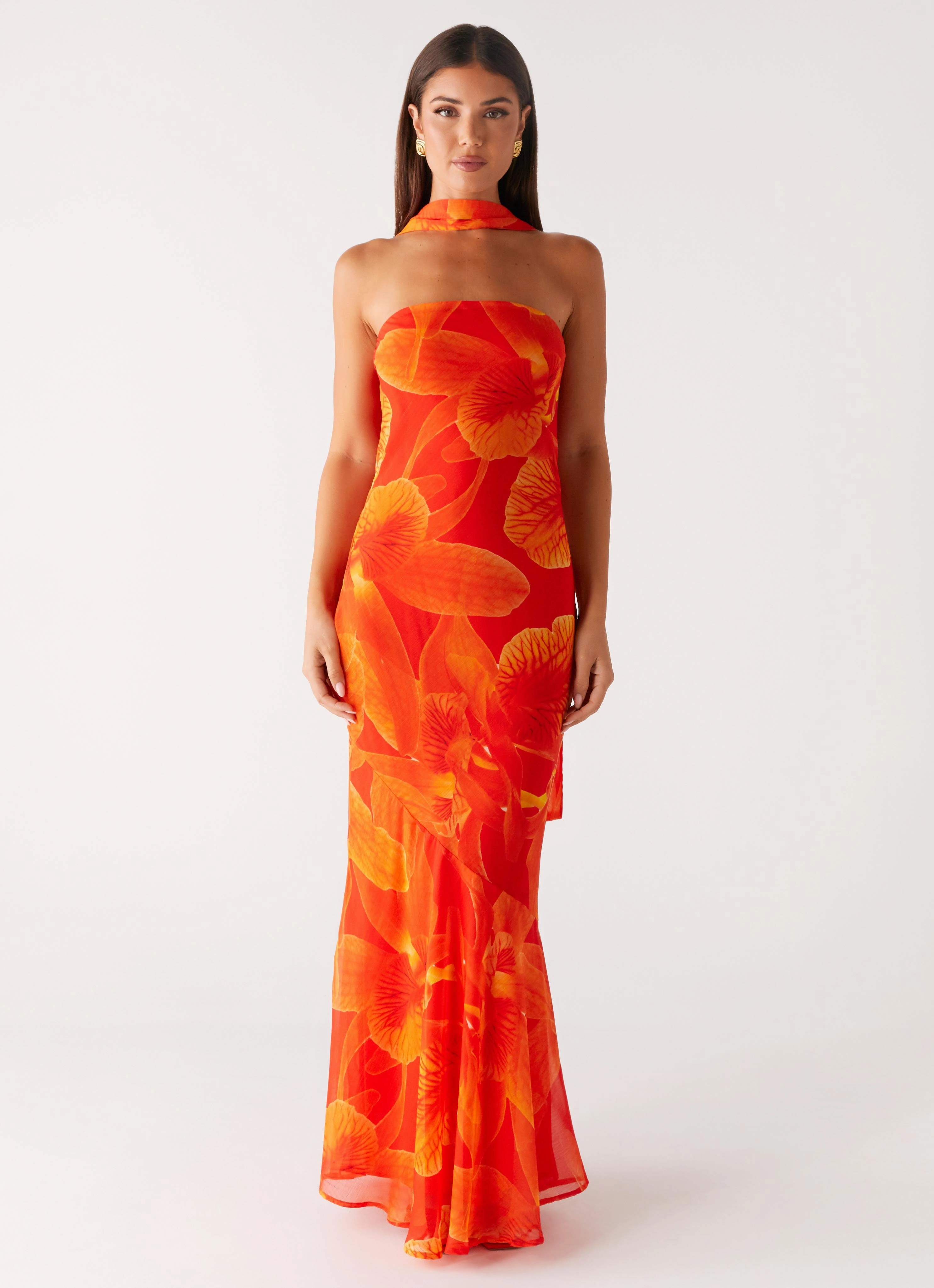 Stylish Choice Lace-Trim Under The Pagoda Maxi Dress - Orange Floral