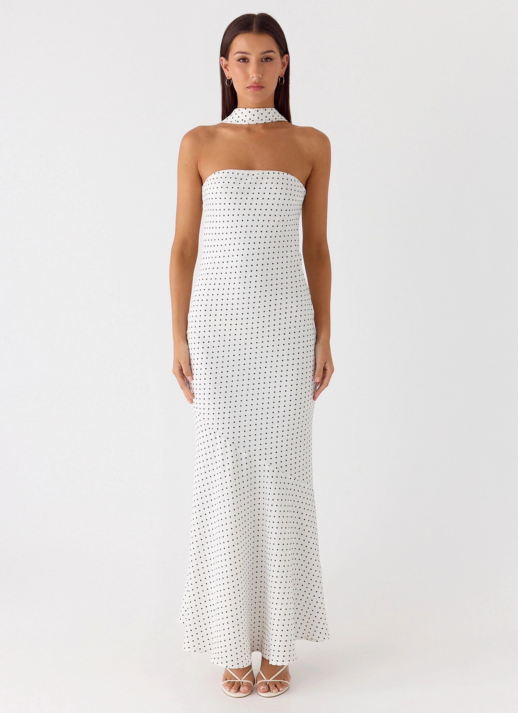 Under The Pagoda Maxi Dress - White Polkadot Minimal Comfort Silky-Feel