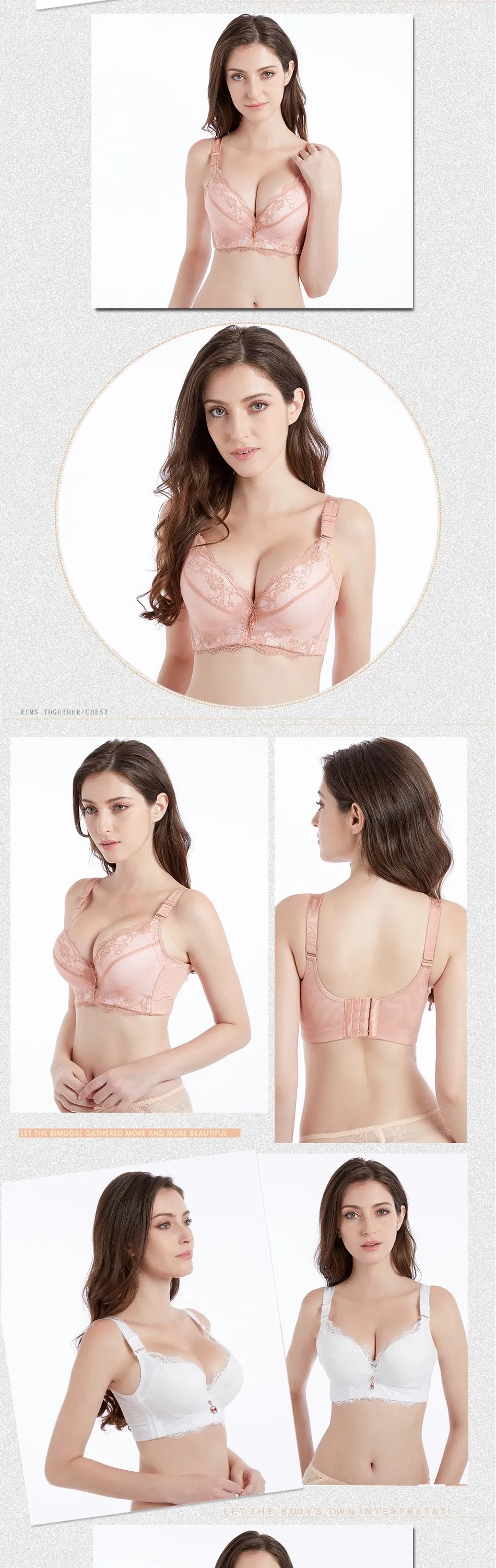 Underwire Lace Add Two Cup Push Up Padded Brassiere For Women A/B/C