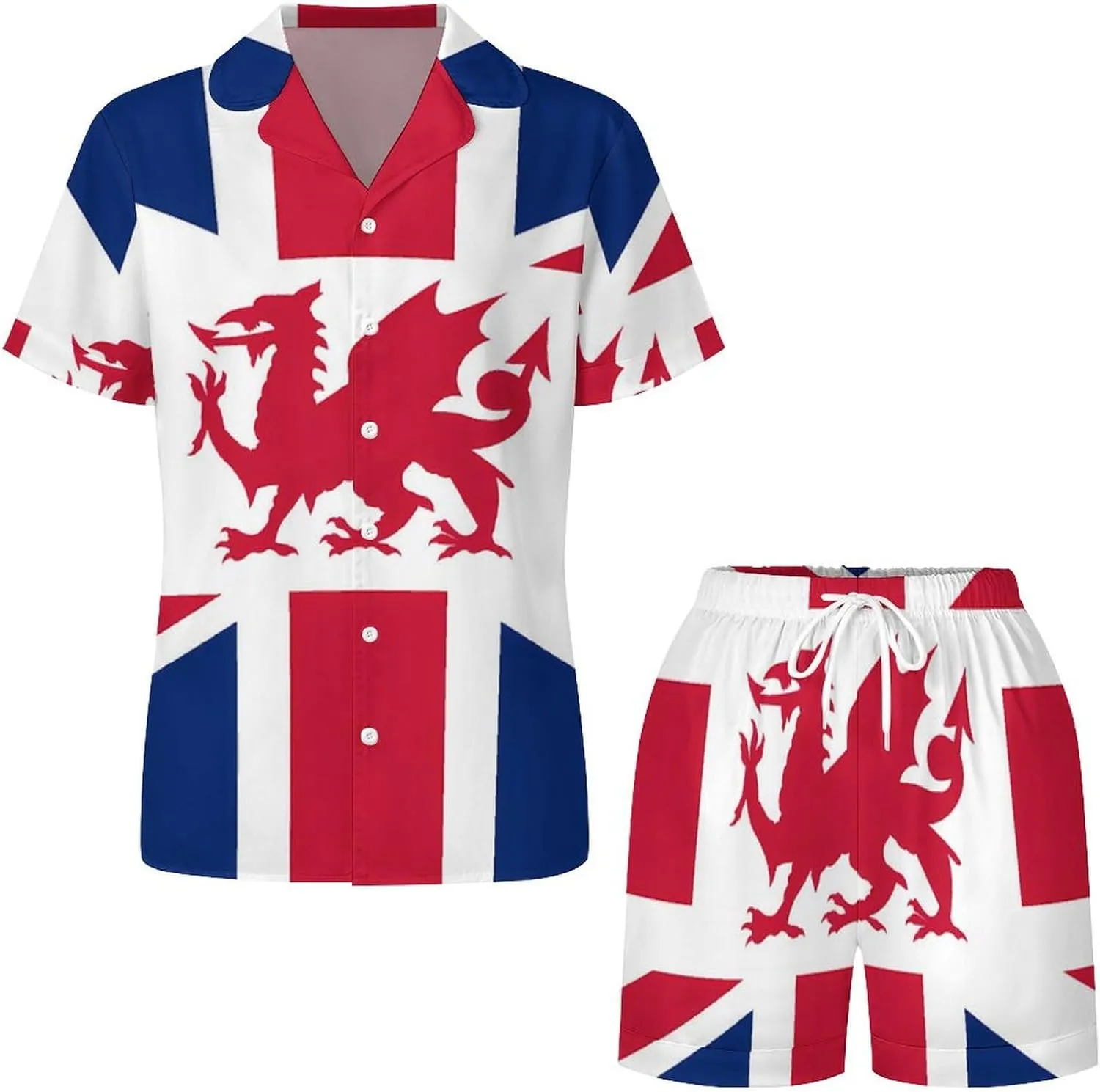 Union Flag (including Wales) Satin Pajamas For Women Set Botton Down Short Sleeves Silk Sleepwear