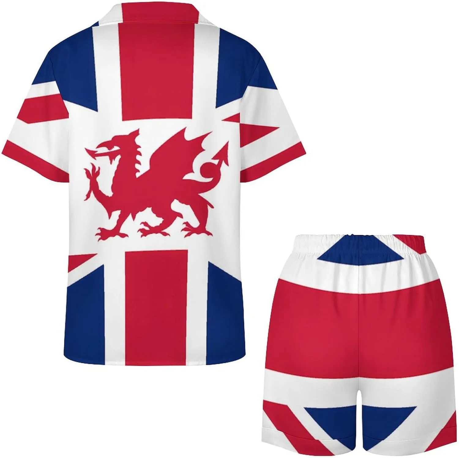 Union Flag (including Wales) Satin Pajamas For Women Set Botton Down Short Sleeves Silk Sleepwear