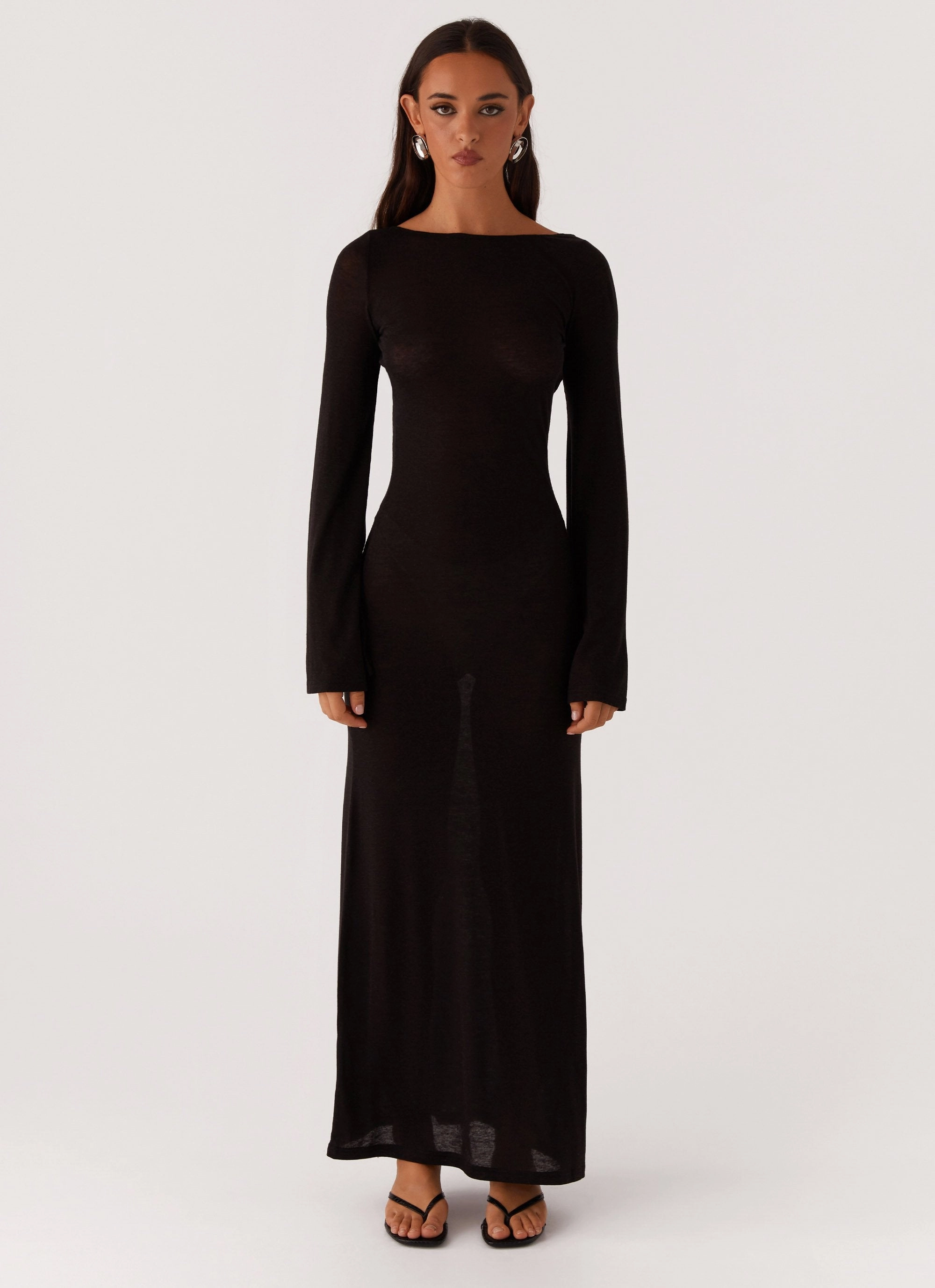 Olivia Long Sleeve Maxi Dress - Black windproof