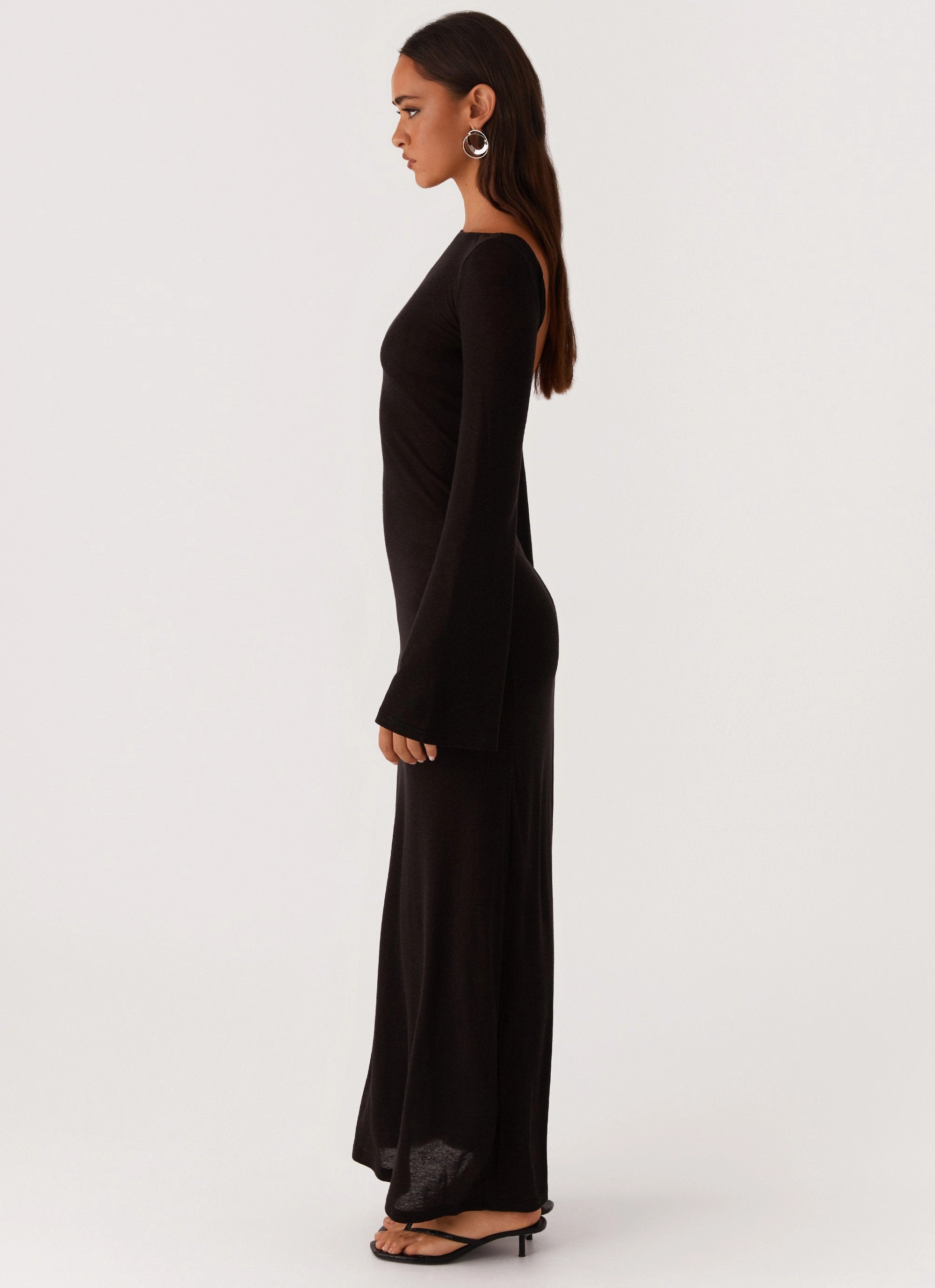 Olivia Long Sleeve Maxi Dress - Black LowProfileZipper Trendy Cut