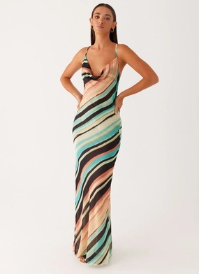 Never Knew Maxi Dress - Stripe Smooth Drape Retro Vibes