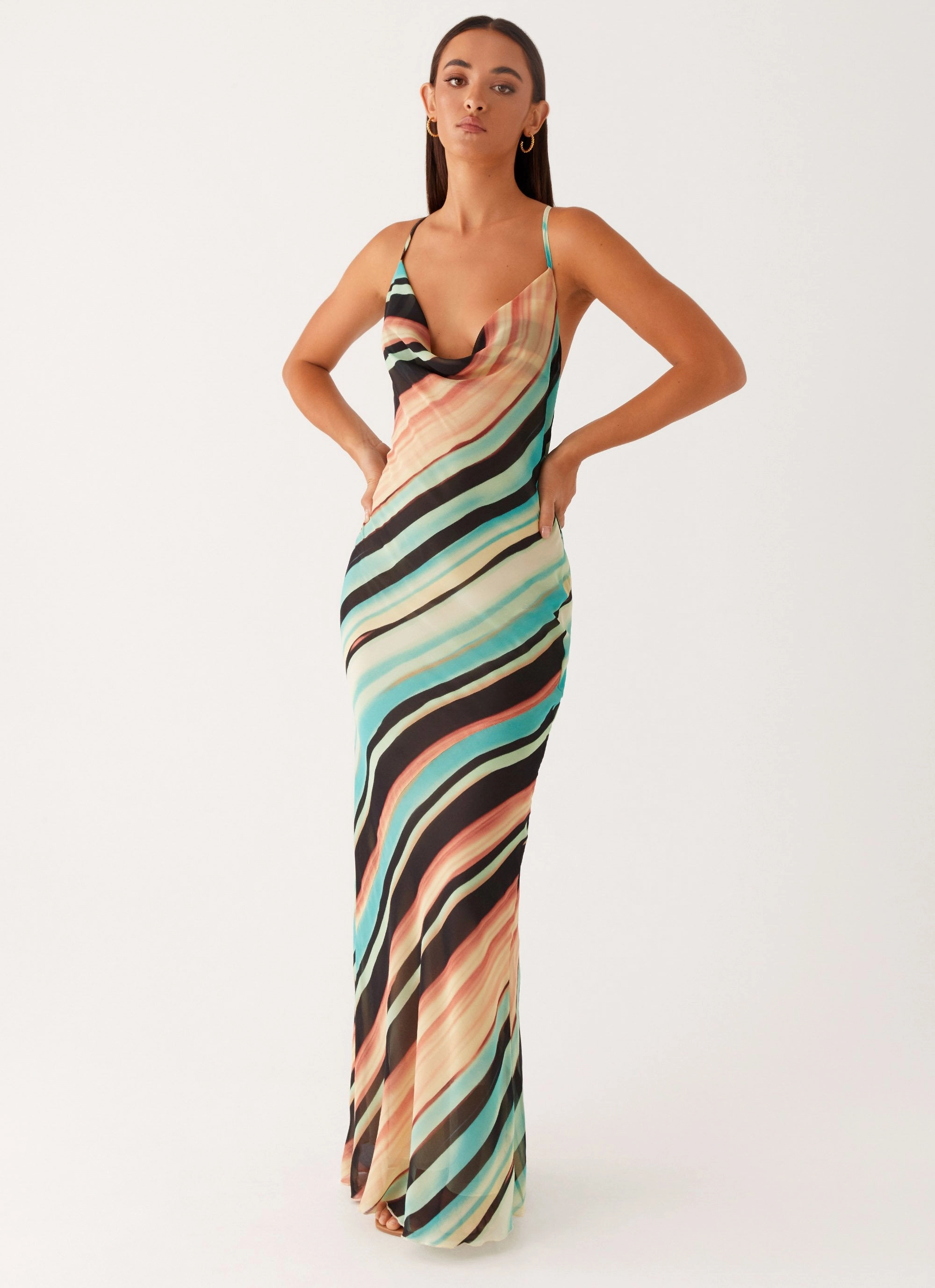 Never Knew Maxi Dress - Stripe Smooth Drape Retro Vibes