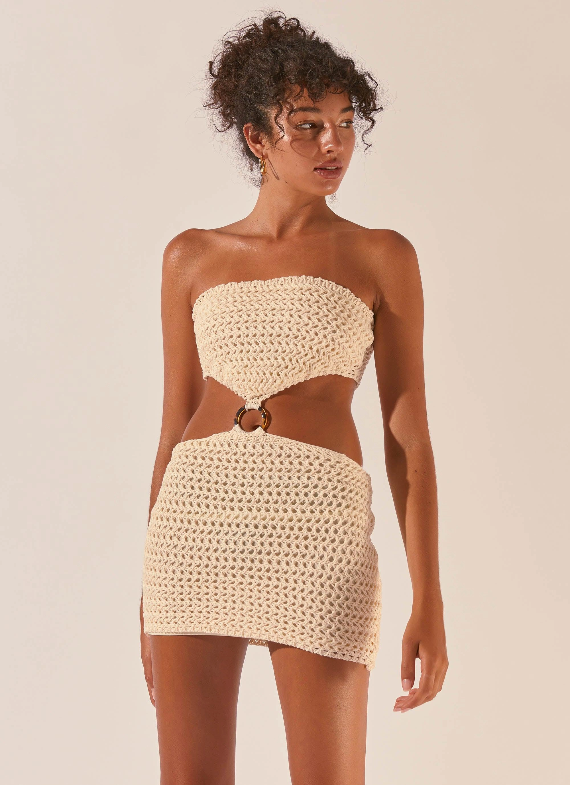 Balmy Nights Crochet Mini Dress - Seashell Timeless Soft Soft Flow