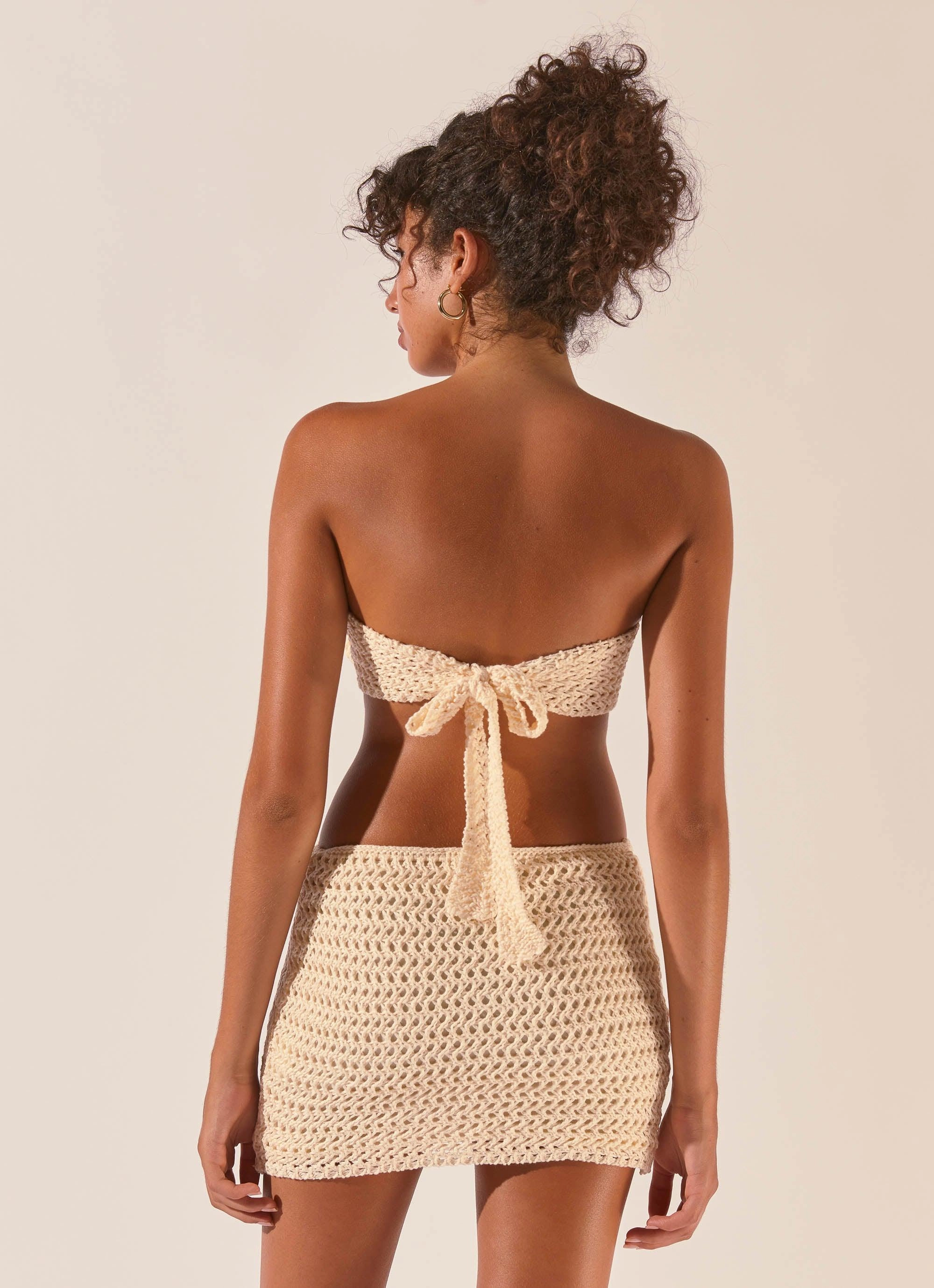 Balmy Nights Crochet Mini Dress - Seashell Neutral Form