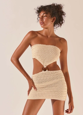Unique Look Balmy Nights Crochet Mini Dress - Seashell Balmy Nights Crochet Mini Dress - Seashell Functional Fit Chic Mom