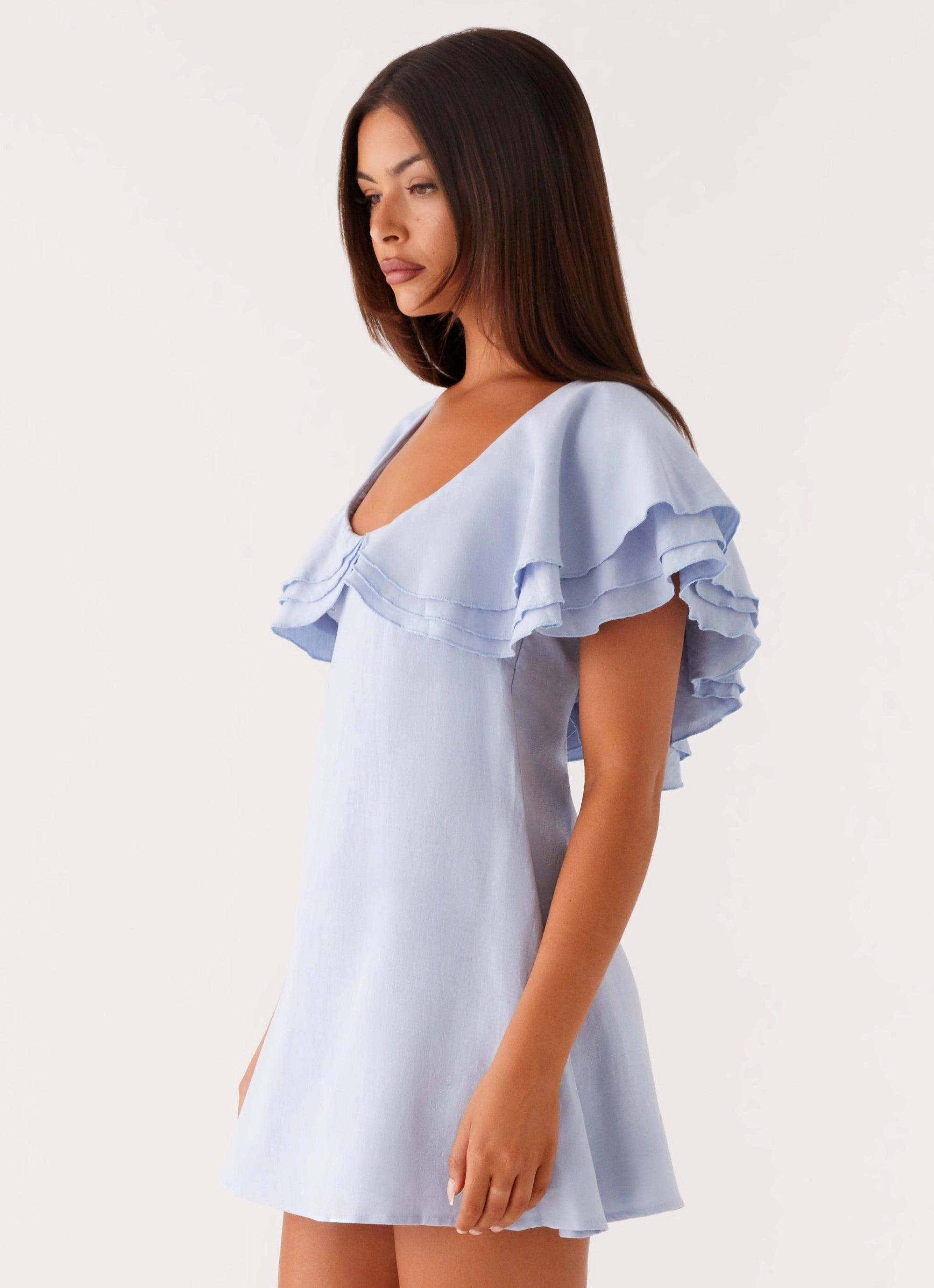 Taye Linen Mini Dress - Blue Lightweight Material Fresh Fit