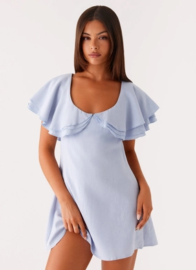 Unique Sets Taye Linen Mini Dress - Blue Taye Linen Mini Dress - Blue button detail