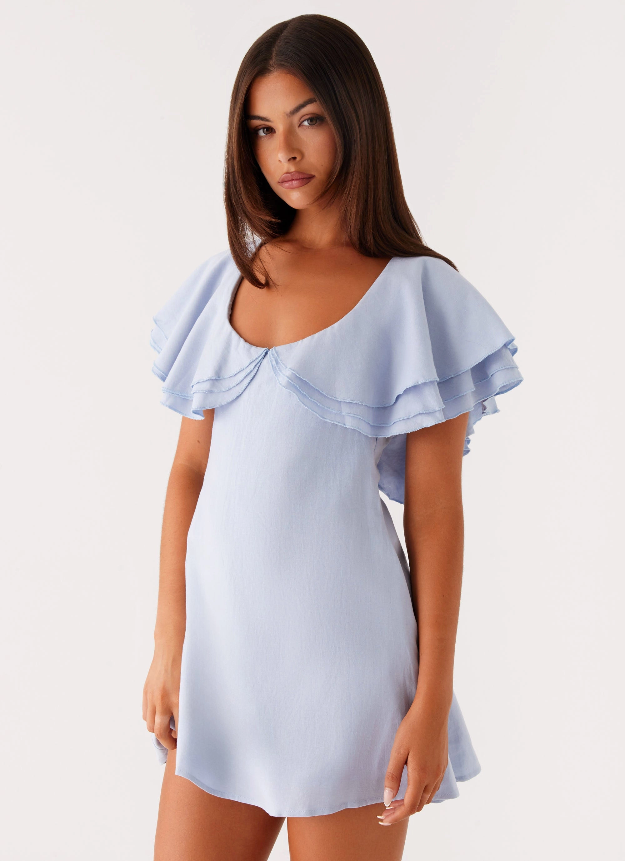 Taye Linen Mini Dress - Blue Bohemian-Style