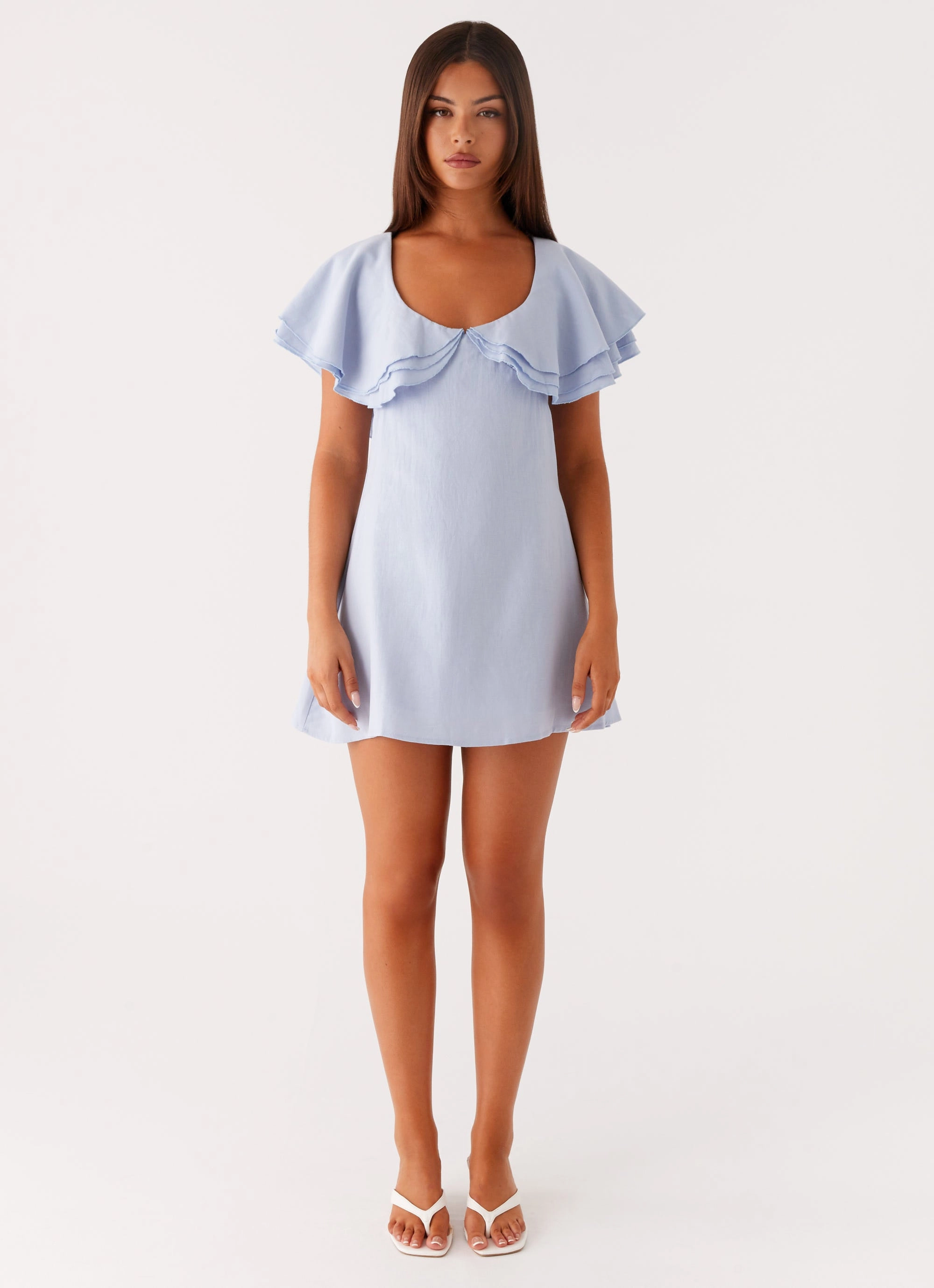 Slim Shape Timeless Waistband Fit Taye Linen Mini Dress - Blue