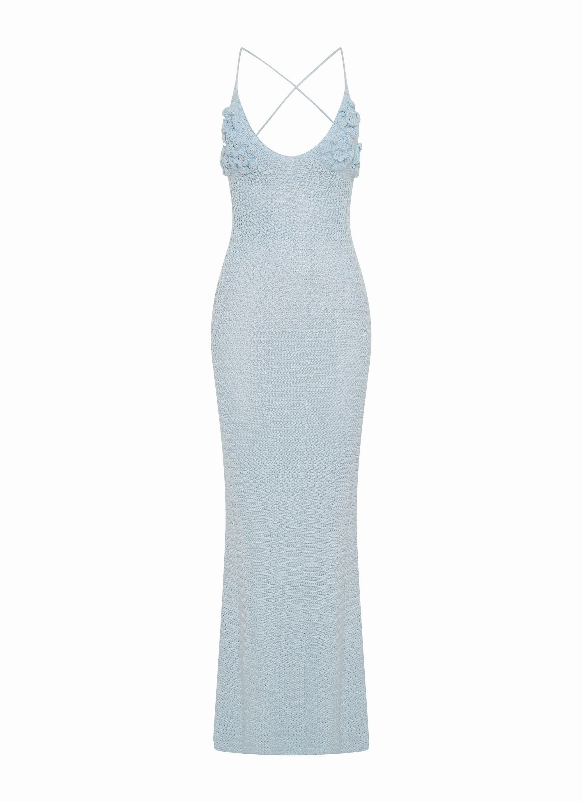 Zara Rose Crochet Maxi Dress - Blue Smart Waistband Fit