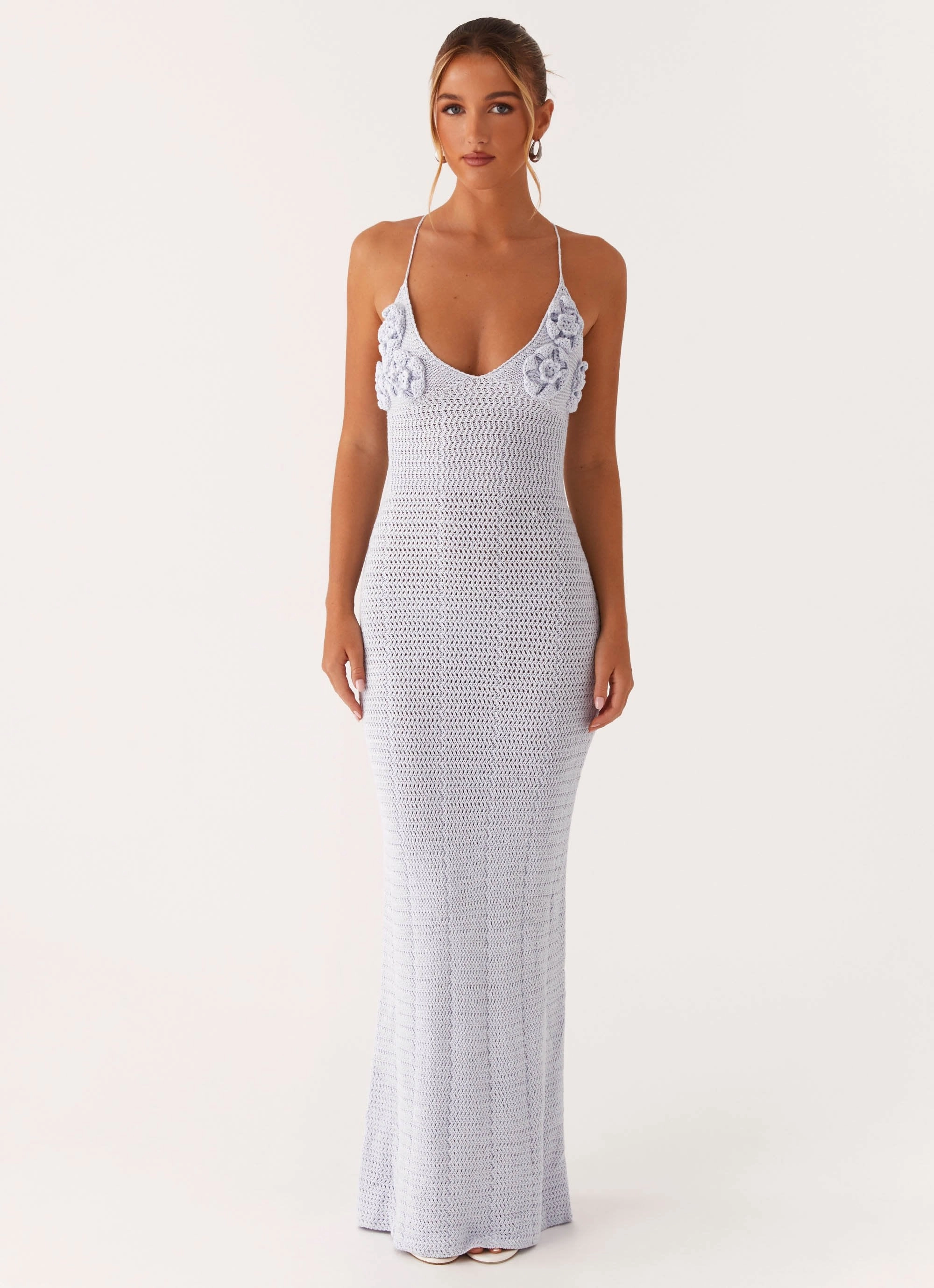 Bare Glow SustainableCotton Zara Rose Crochet Maxi Dress - Blue