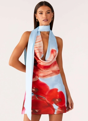 Cool Layers Smart Waistband Design Heidi Mini Dress - Turquoise Bloom