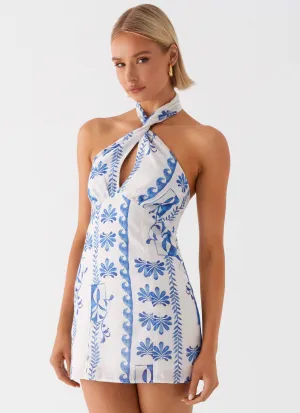 Tagless Labeling Sabine Linen Mini Dress - Floral Wave