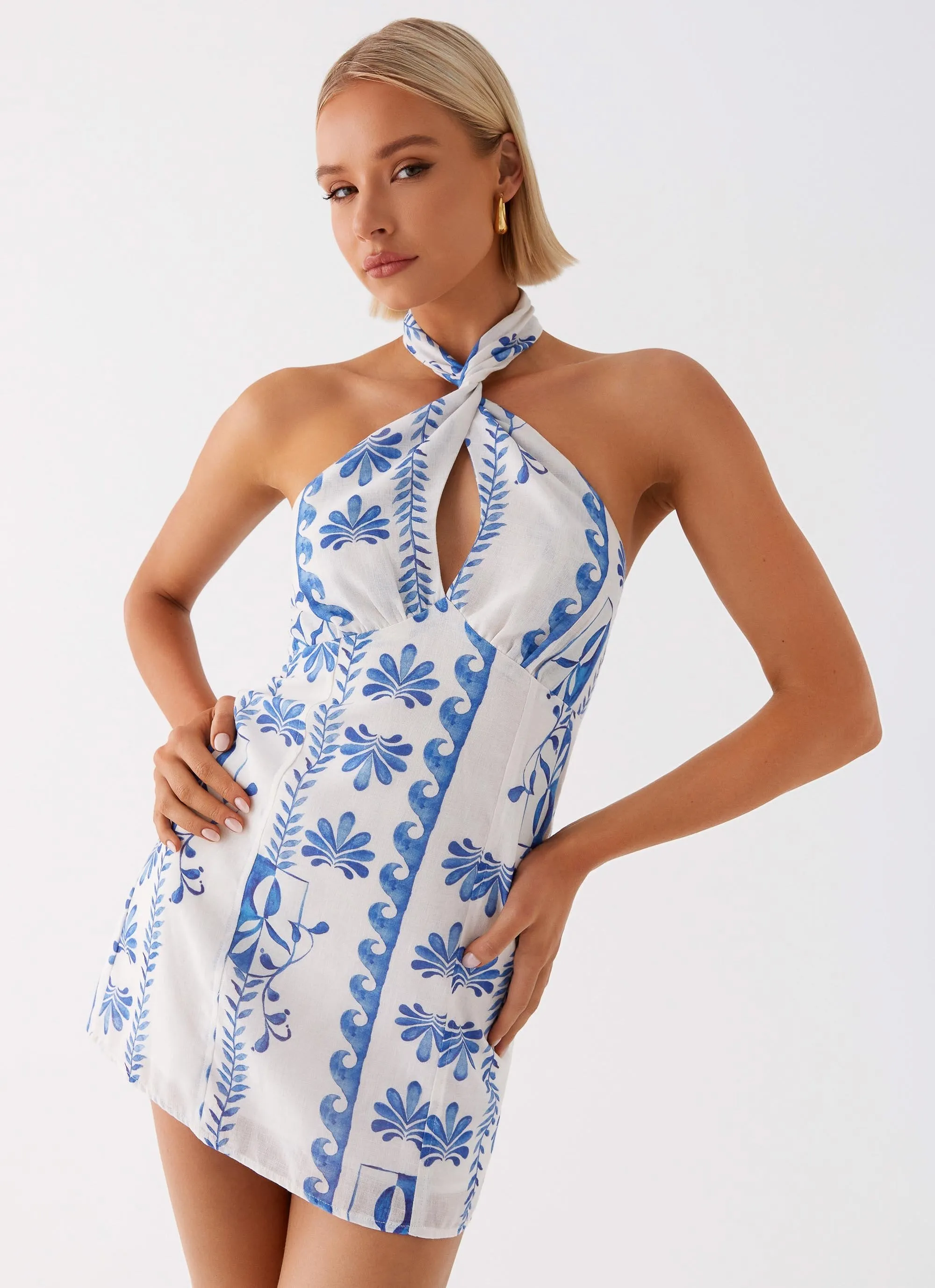 Effortless Style Sabine Linen Mini Dress - Floral Wave