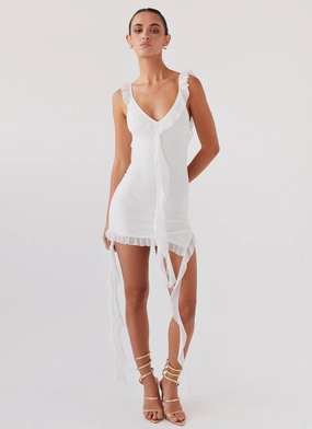 Unlined Style Heaven Knows Frill Mini Dress - White Cool Draping Heaven Knows Frill Mini Dress - White