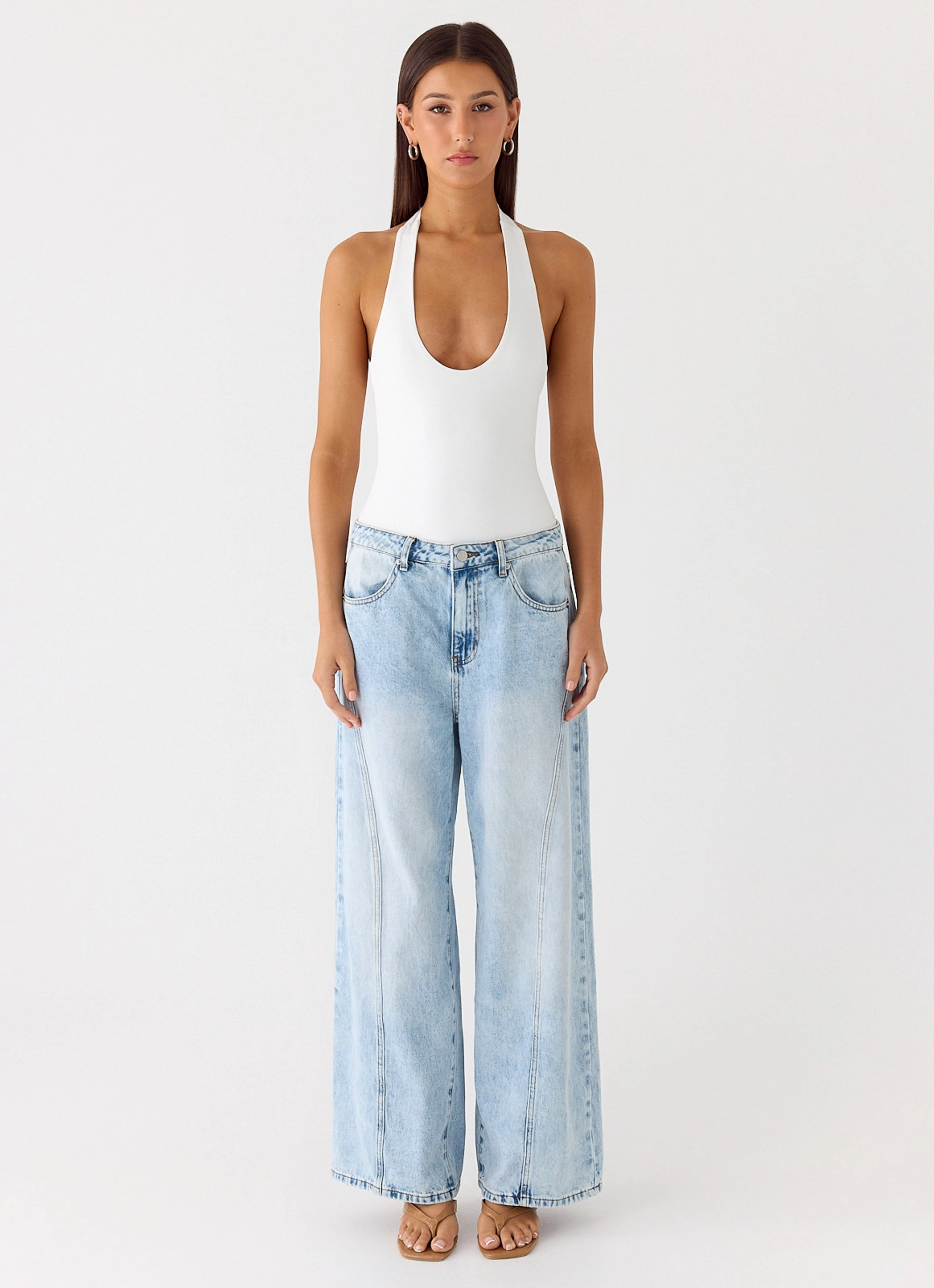 Set The Scene Halter Bodysuit - White Stylish Hoodie