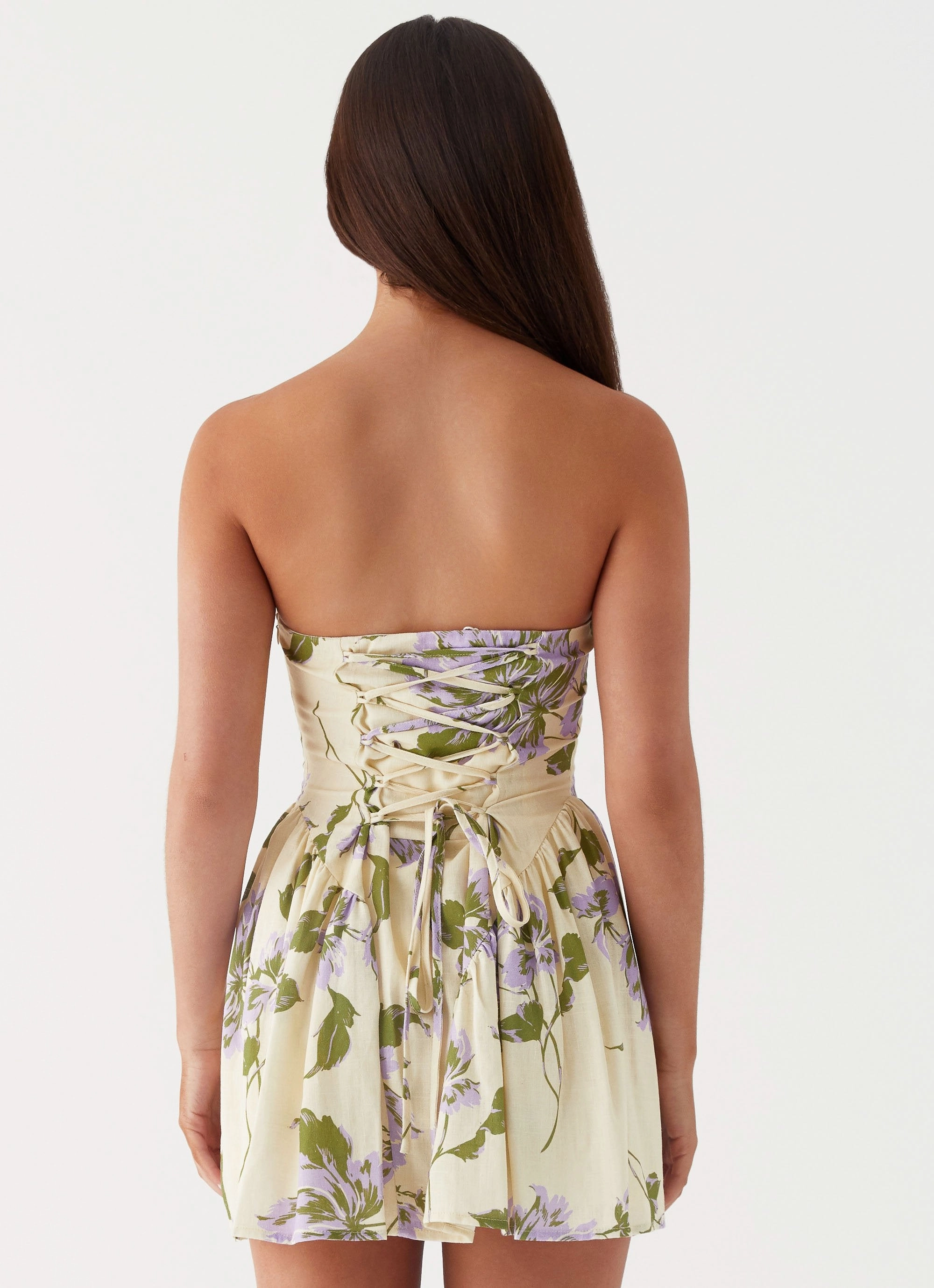 Pardon My French Linen Mini Dress - Yellow Purple Floral Workwear