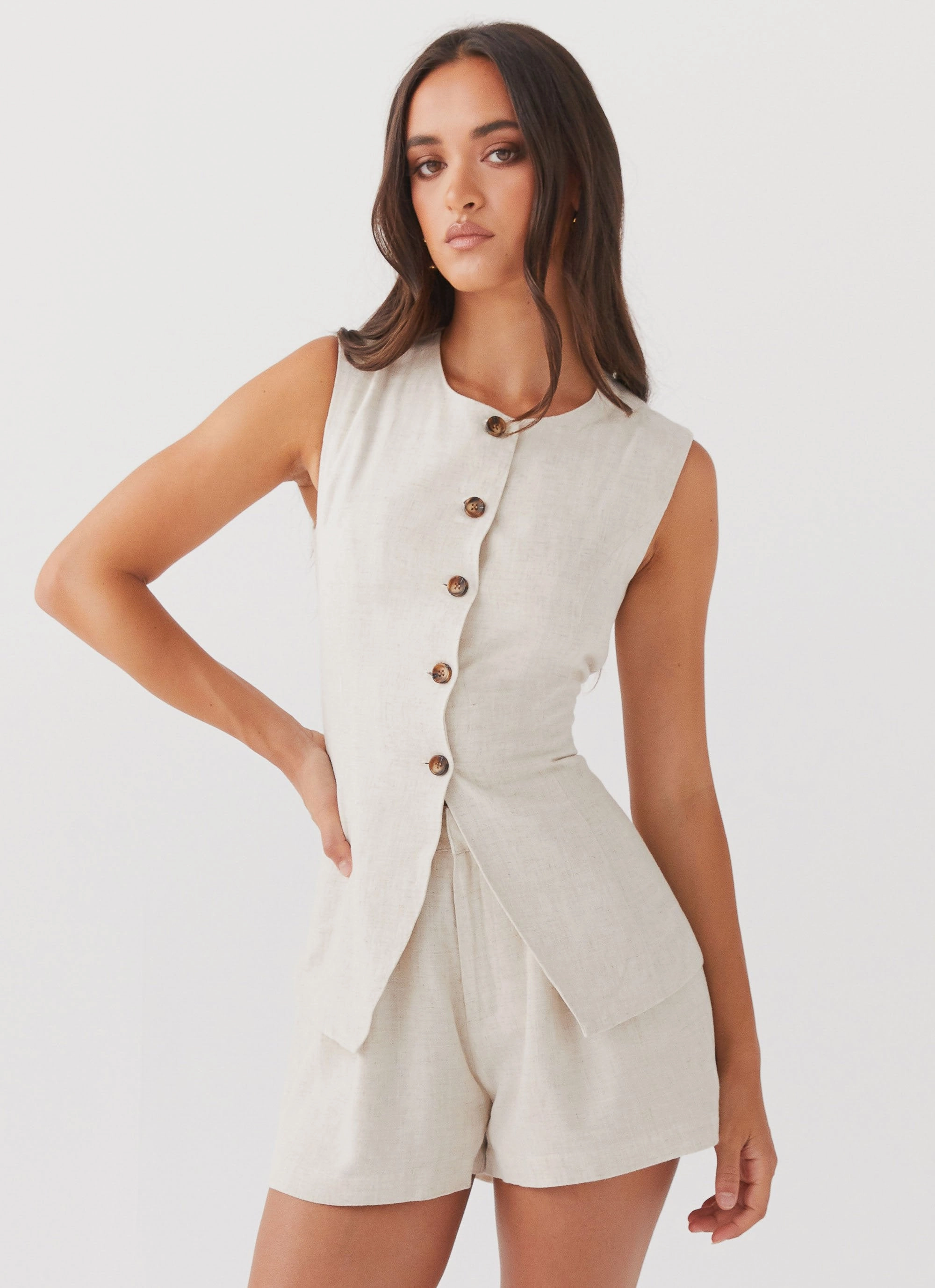 Born For Bordeaux Linen Shorts - Oatmeal Recyclable Fabric Blend