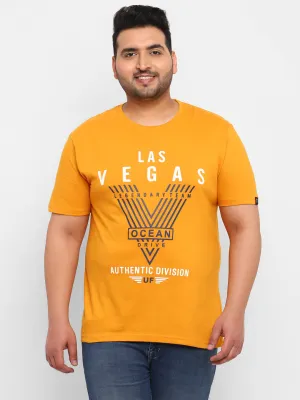 Urbano Plus Men's Gold Graphic Printed Half Sleeve Regular Fit Cotton T-Shirt