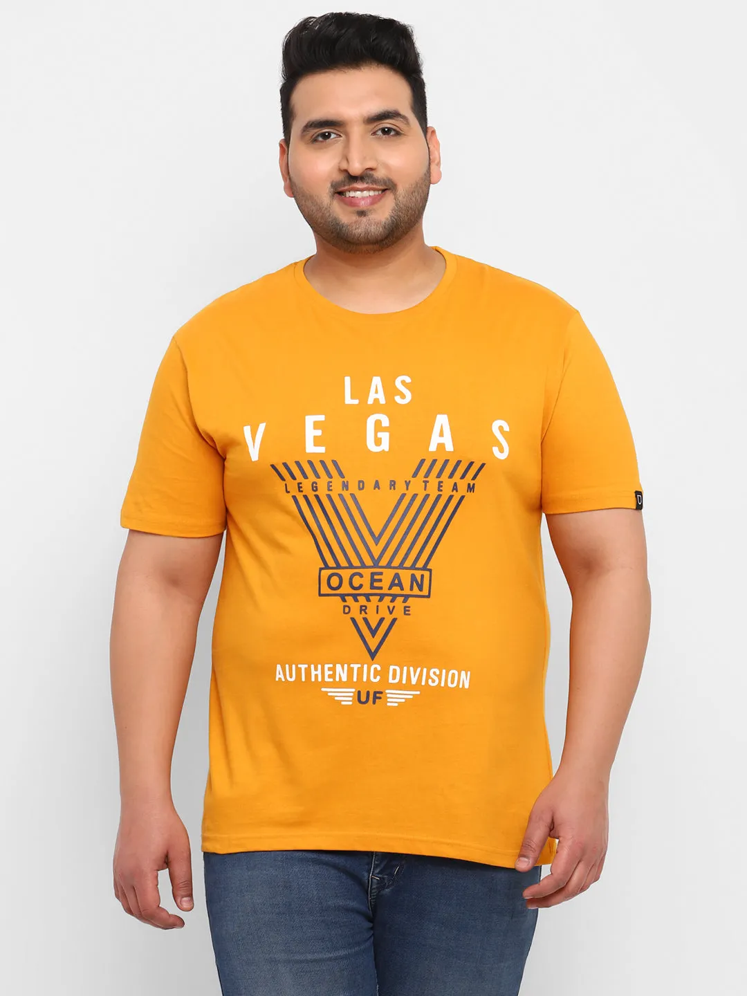Urbano Plus Men's Gold Graphic Printed Half Sleeve Regular Fit Cotton T-Shirt