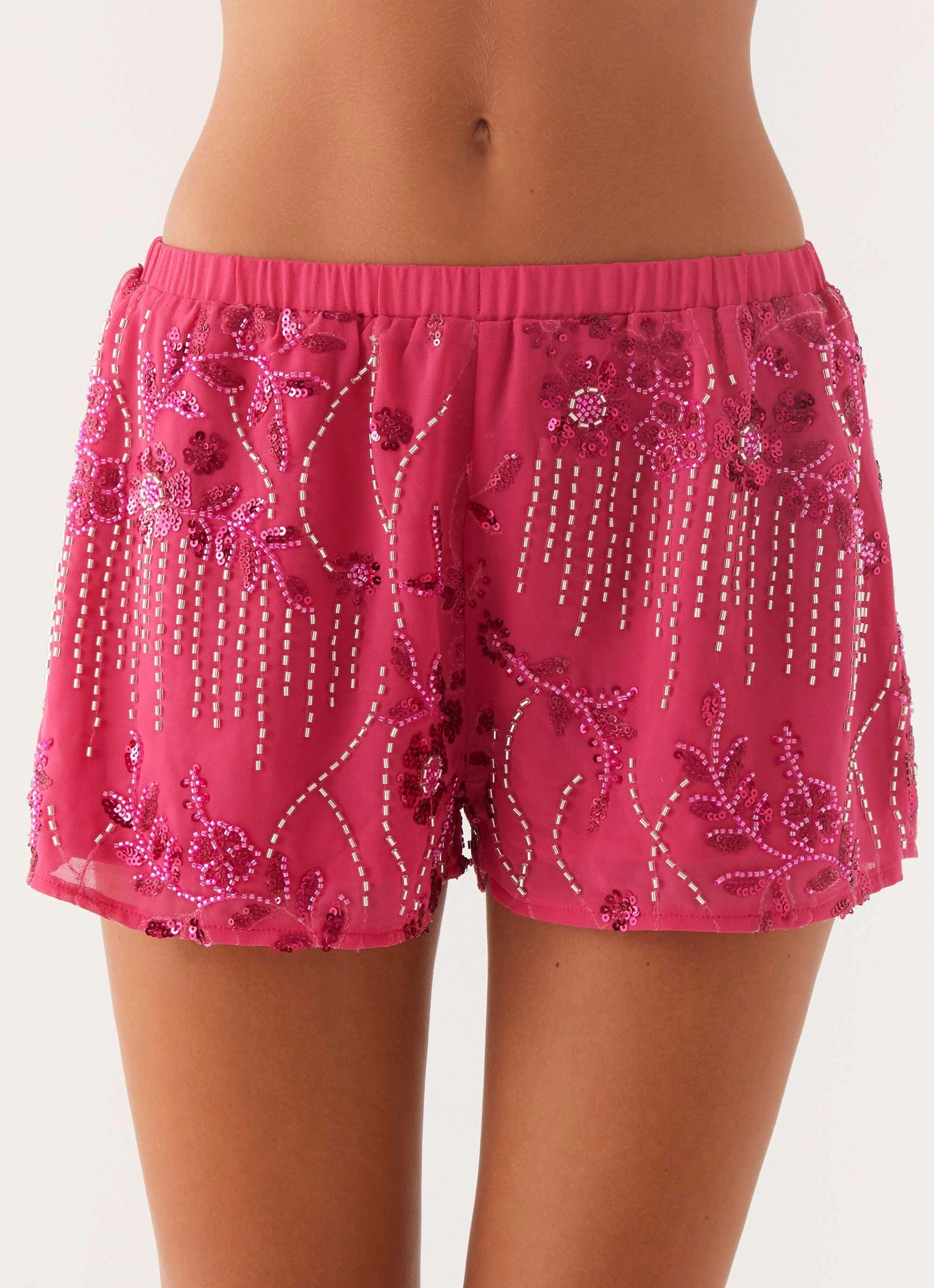 Glossy Finish Thermo Regulating Mercer Sequin Mini Shorts - Fuchsia