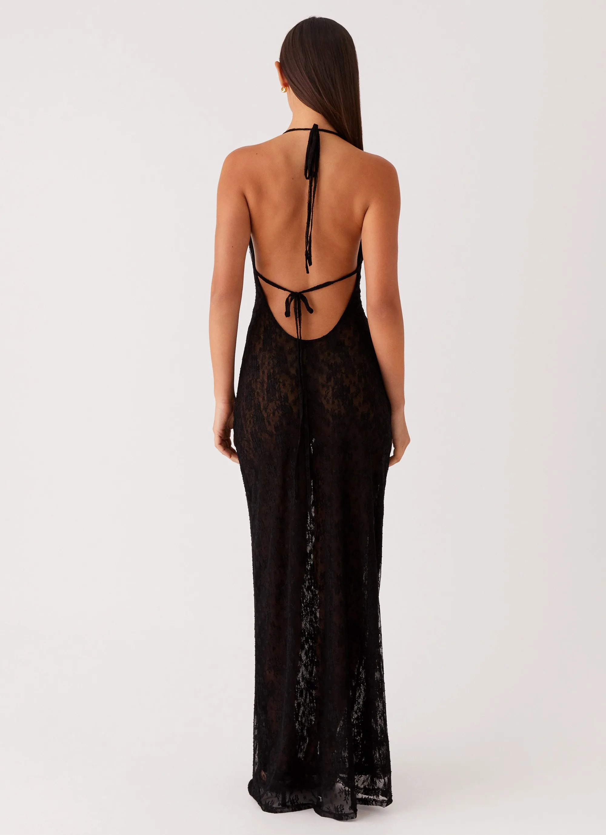 Micro Perforated Texture Luxury Feel Champagne Coastline Maxi Dress - Black