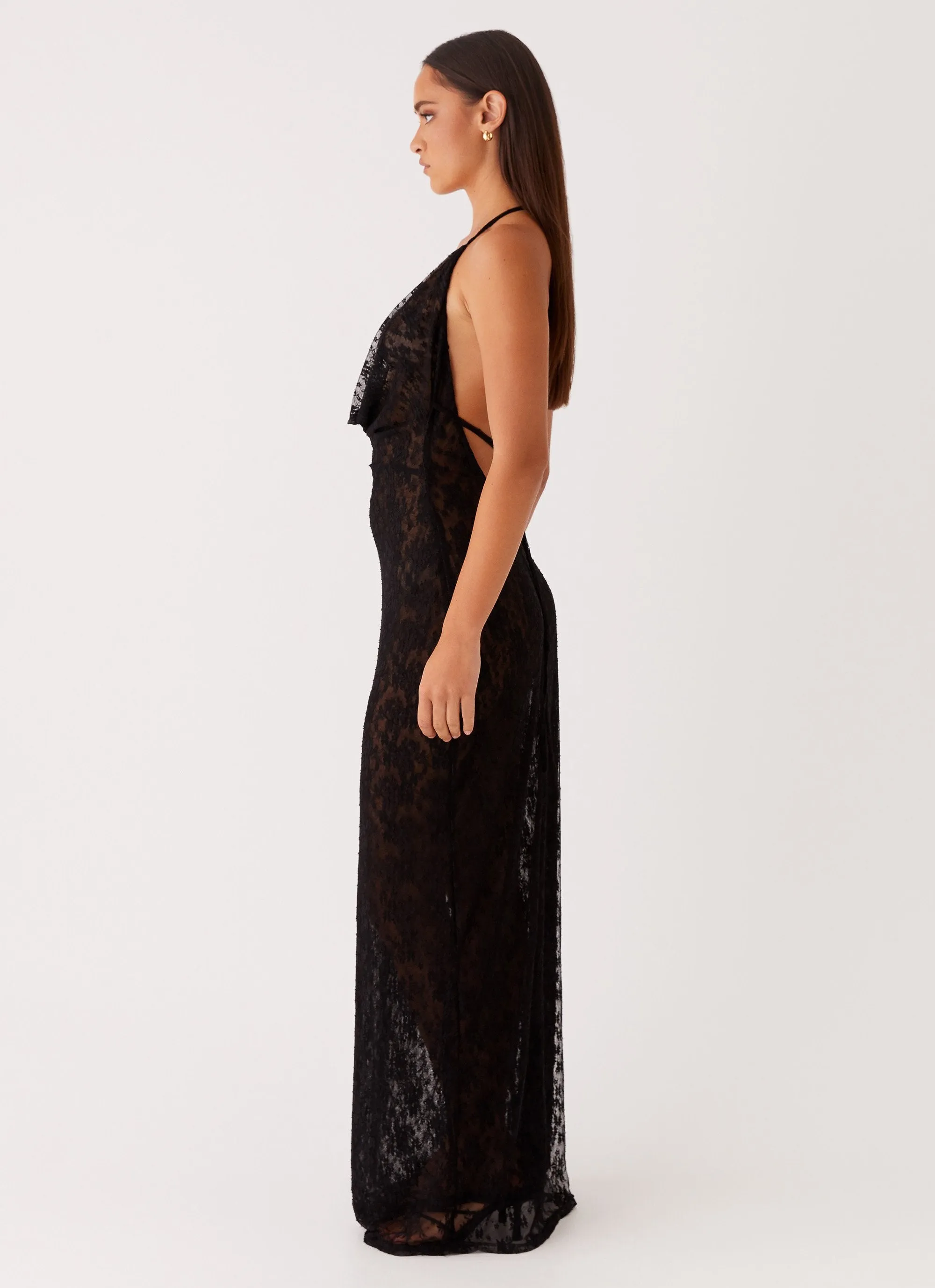 Champagne Coastline Maxi Dress - Black Structured Collar Holiday Travel
