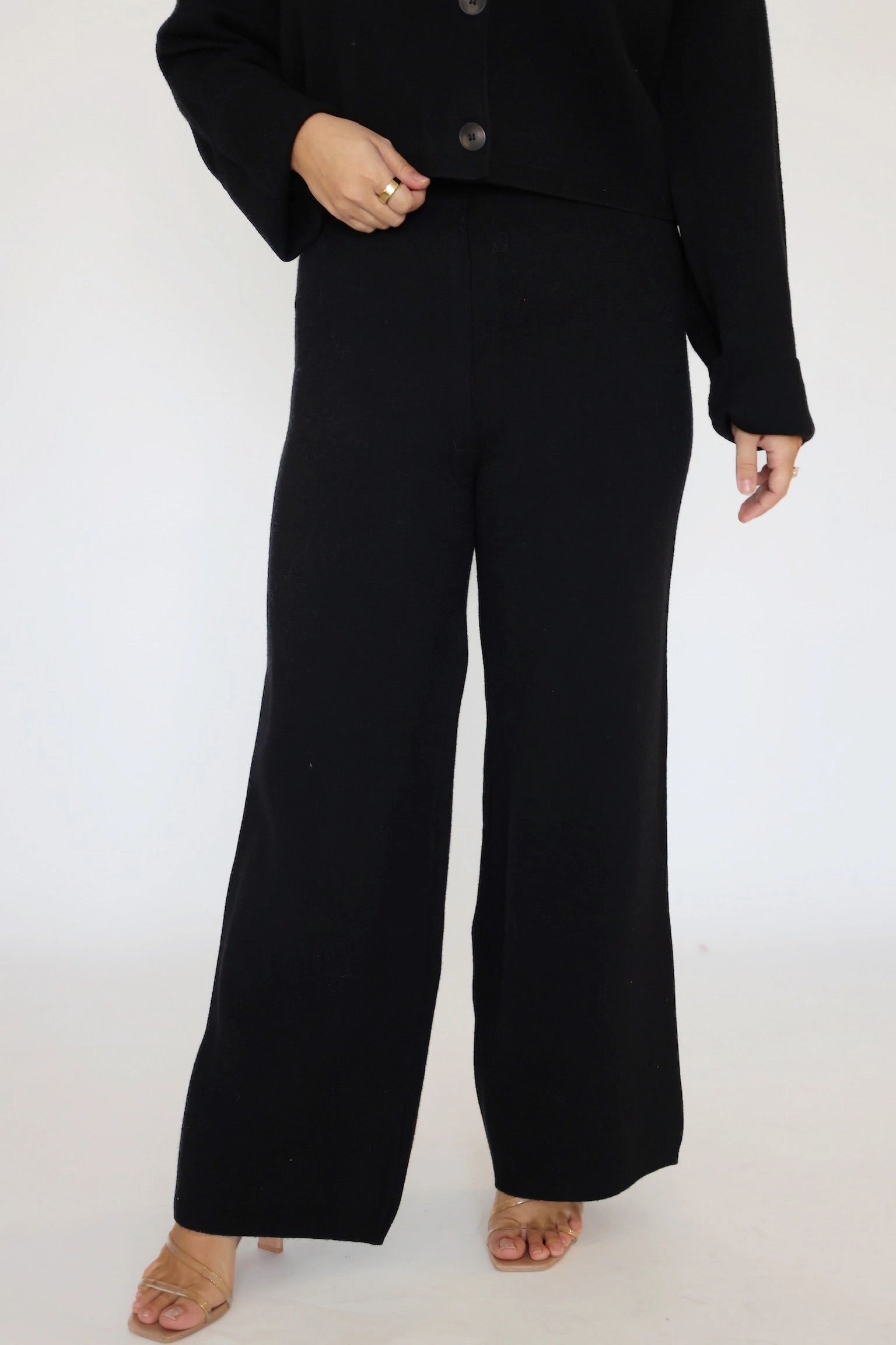 High Neckline Structure Snag Free Fabric Elowen Sweater Knit Pant - Black (FINAL SALE)