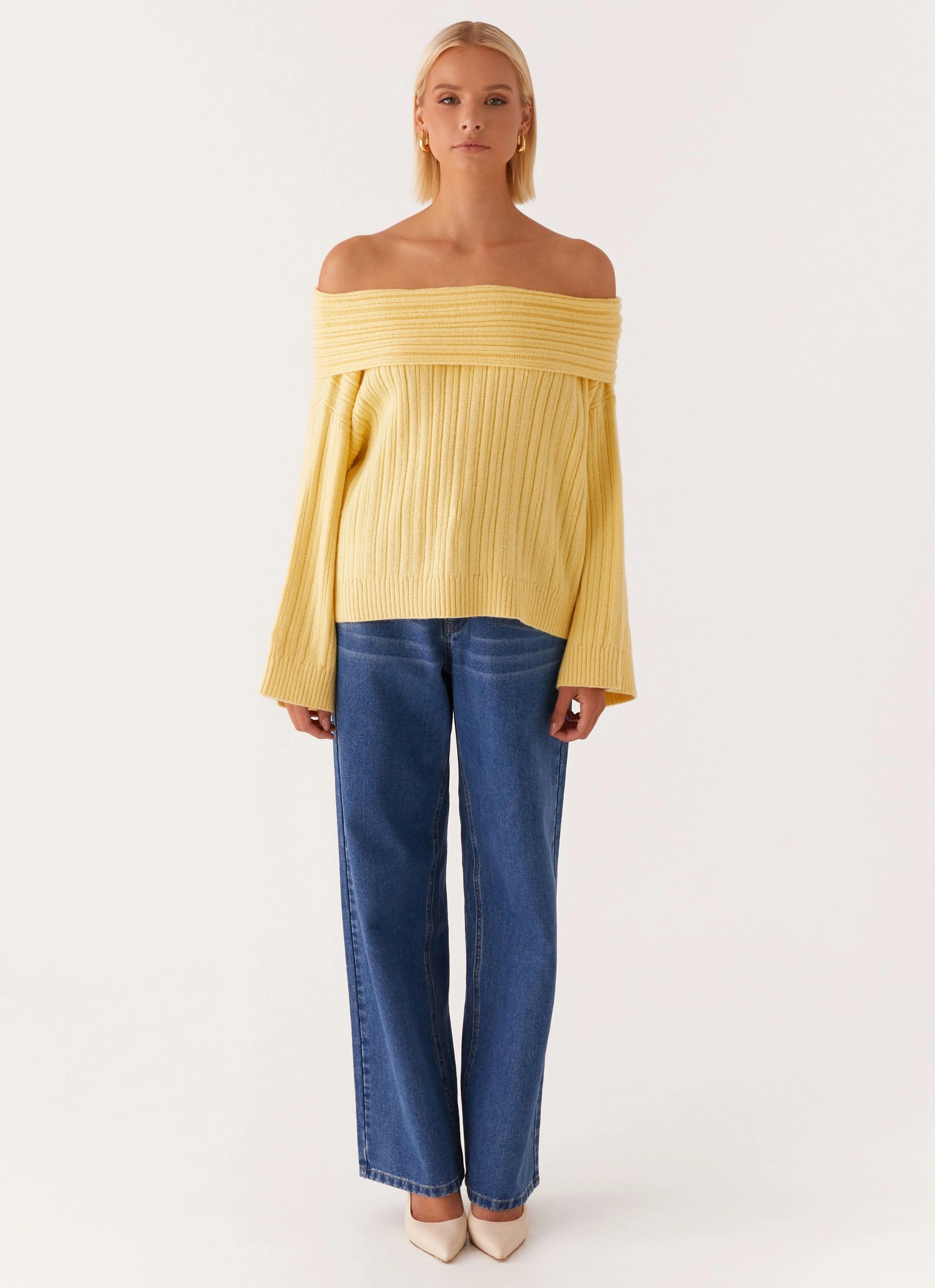 Airflow Mesh Lining Federica Off Shoulder Knit - Lemon