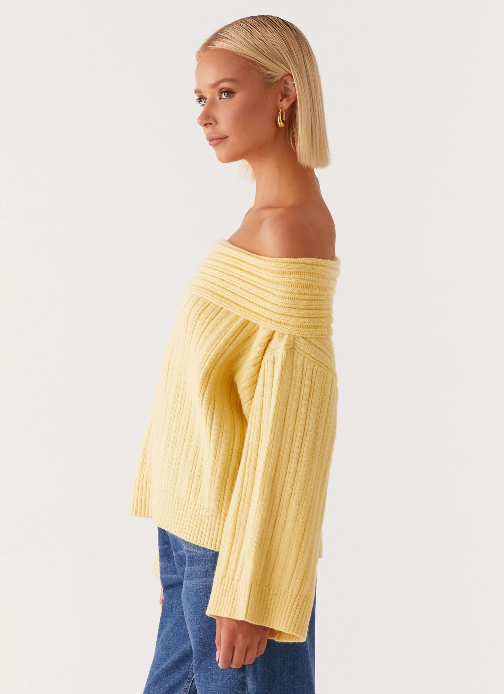 Federica Off Shoulder Knit - Lemon AllDayComfortFit