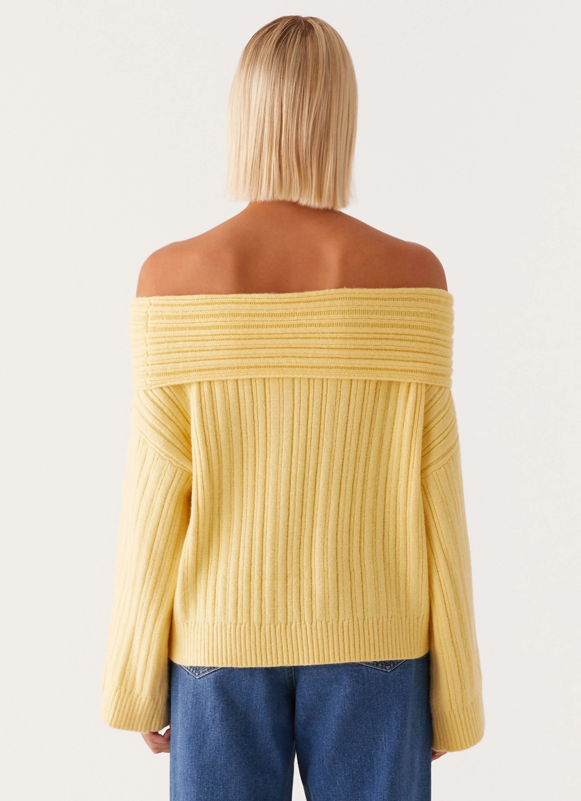 Federica Off Shoulder Knit - Lemon NonRestrictiveSilhouette BoxyCrop