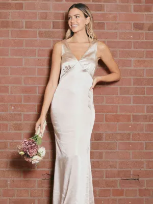 V Neck Satin Maxi Dress / Champagne Bloom Soft Urban Feel